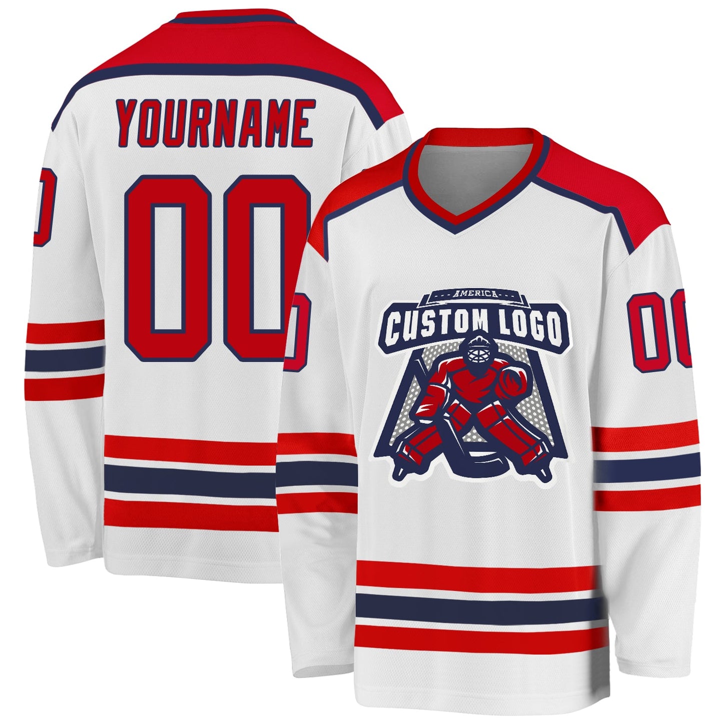 Custom White Red-Navy Hockey Jersey - Main View