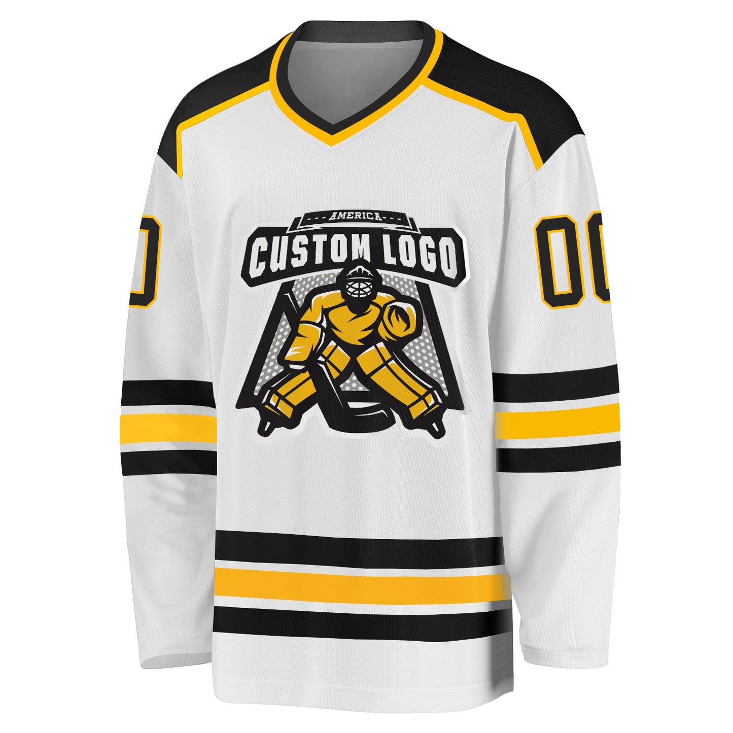 Custom White Black-Gold Hockey Jersey view 2