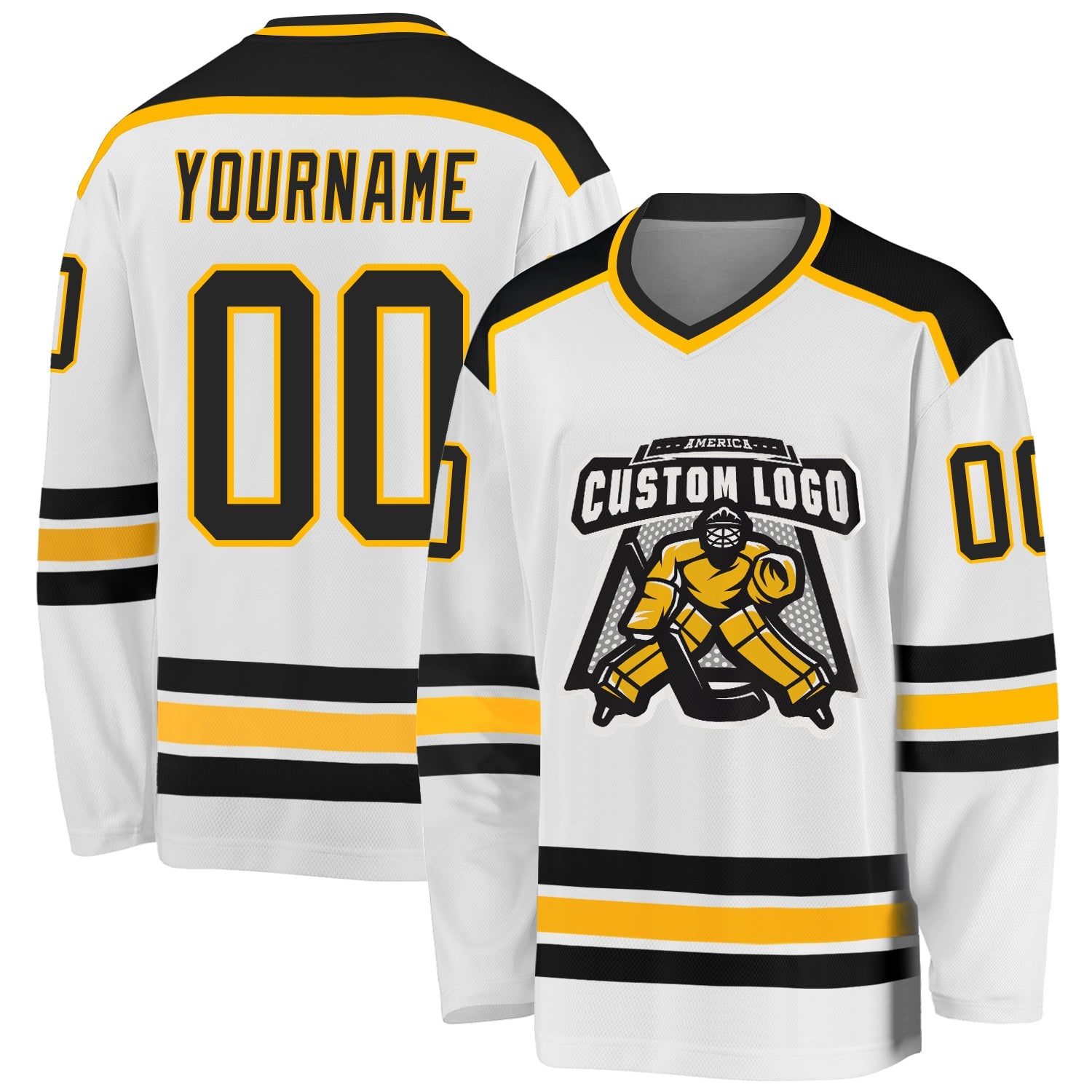 Custom White Black-Gold Hockey Jersey - Main View
