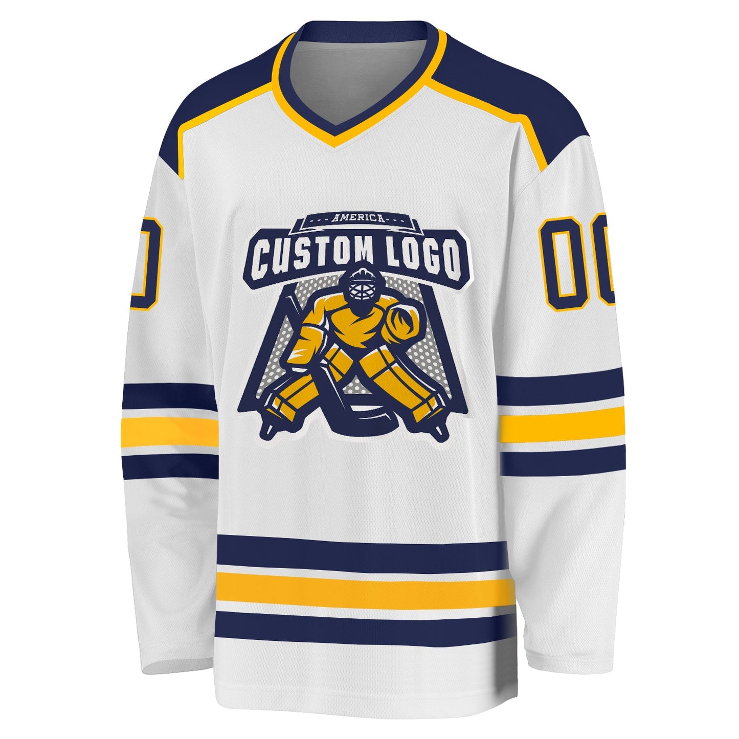 Custom White Navy-Gold Hockey Jersey view 2