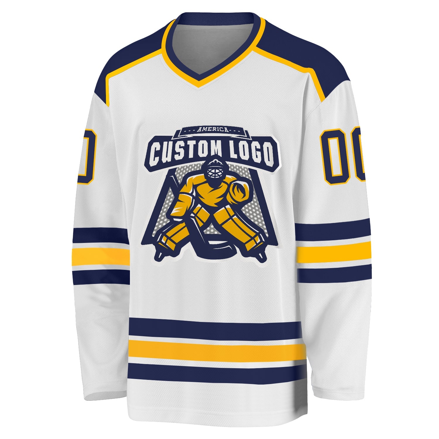 Custom White Navy-Gold Hockey Jersey view 2