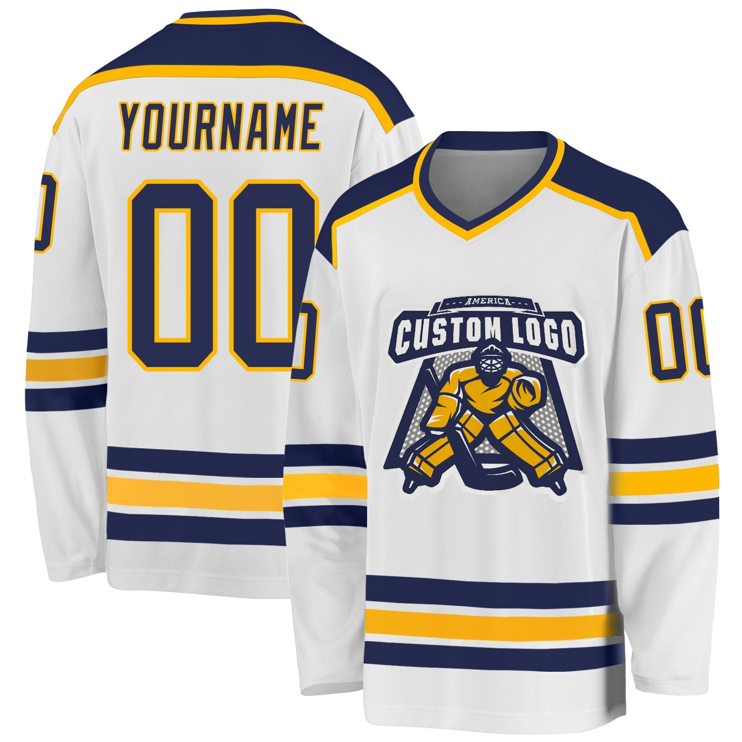 Custom White Navy-Gold Hockey Jersey - Main View