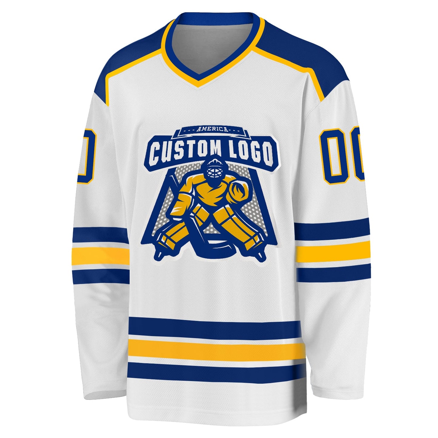 Custom White Royal-Gold Hockey Jersey view 2