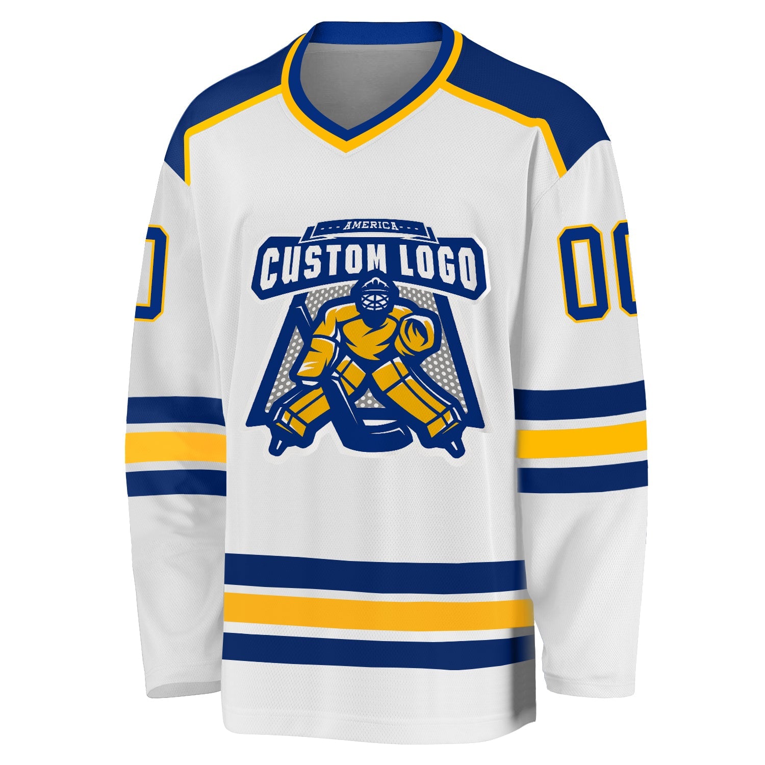 Custom White Royal-Gold Hockey Jersey view 2