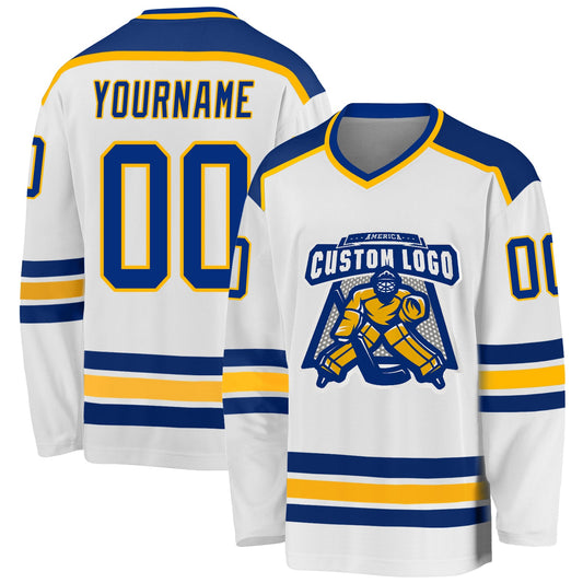 Custom White Royal-Gold Hockey Jersey - Main View