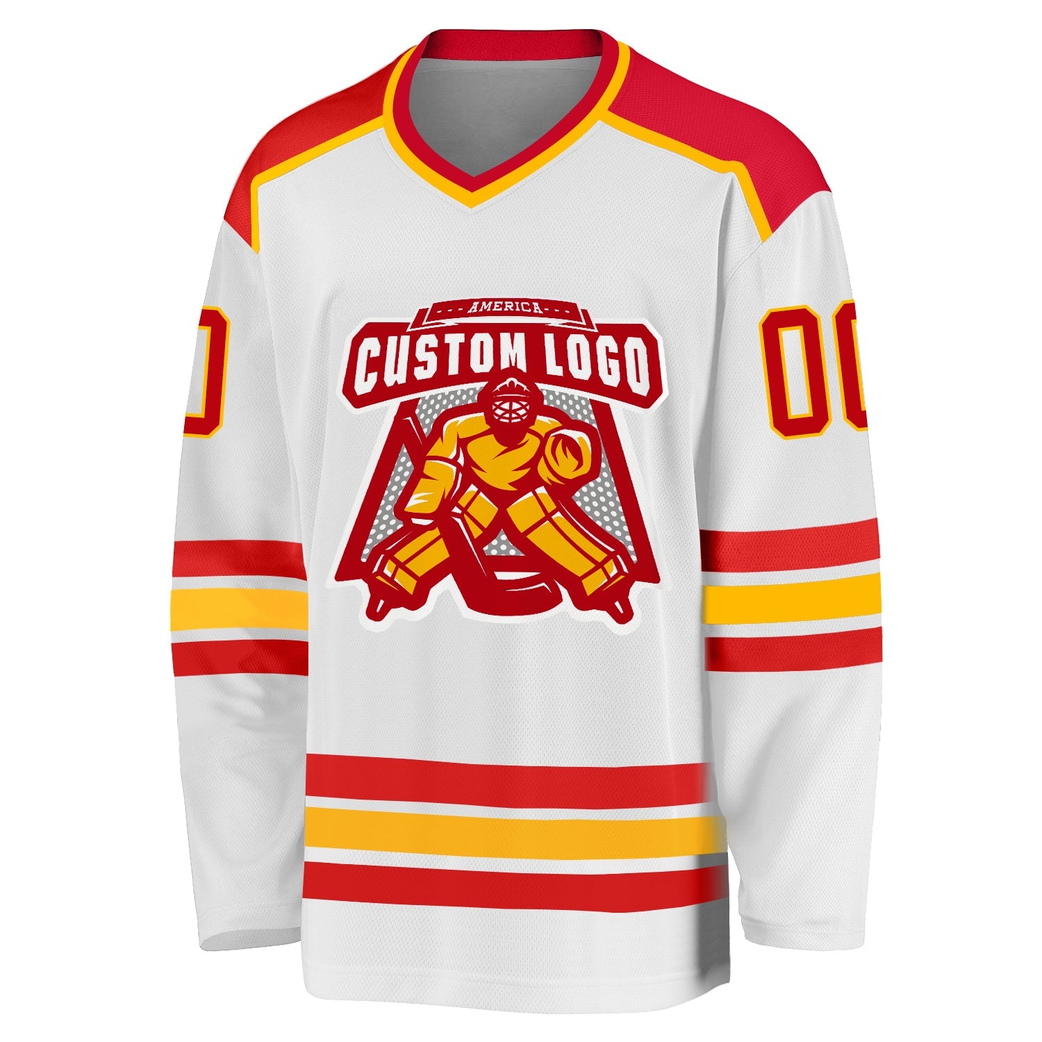 Custom White Red-Gold Hockey Jersey view 2