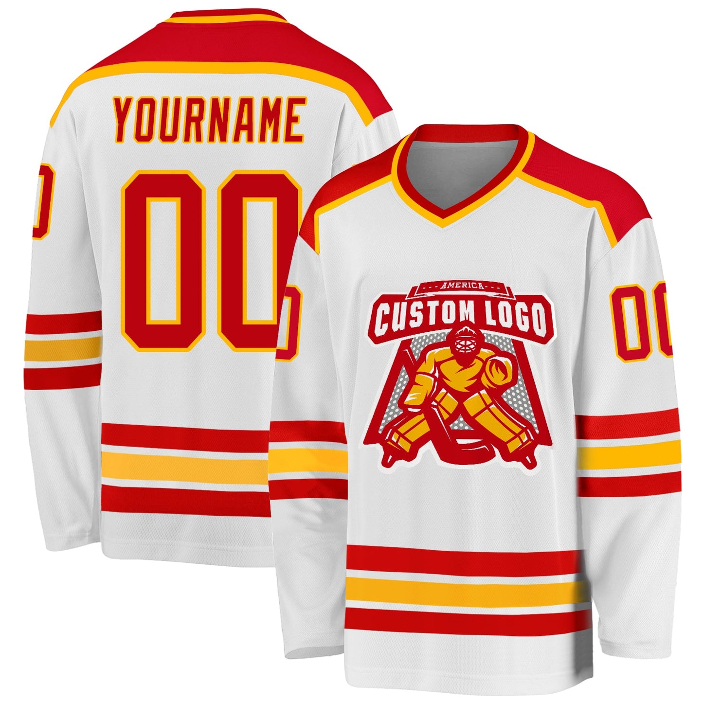 Custom White Red-Gold Hockey Jersey - Main View