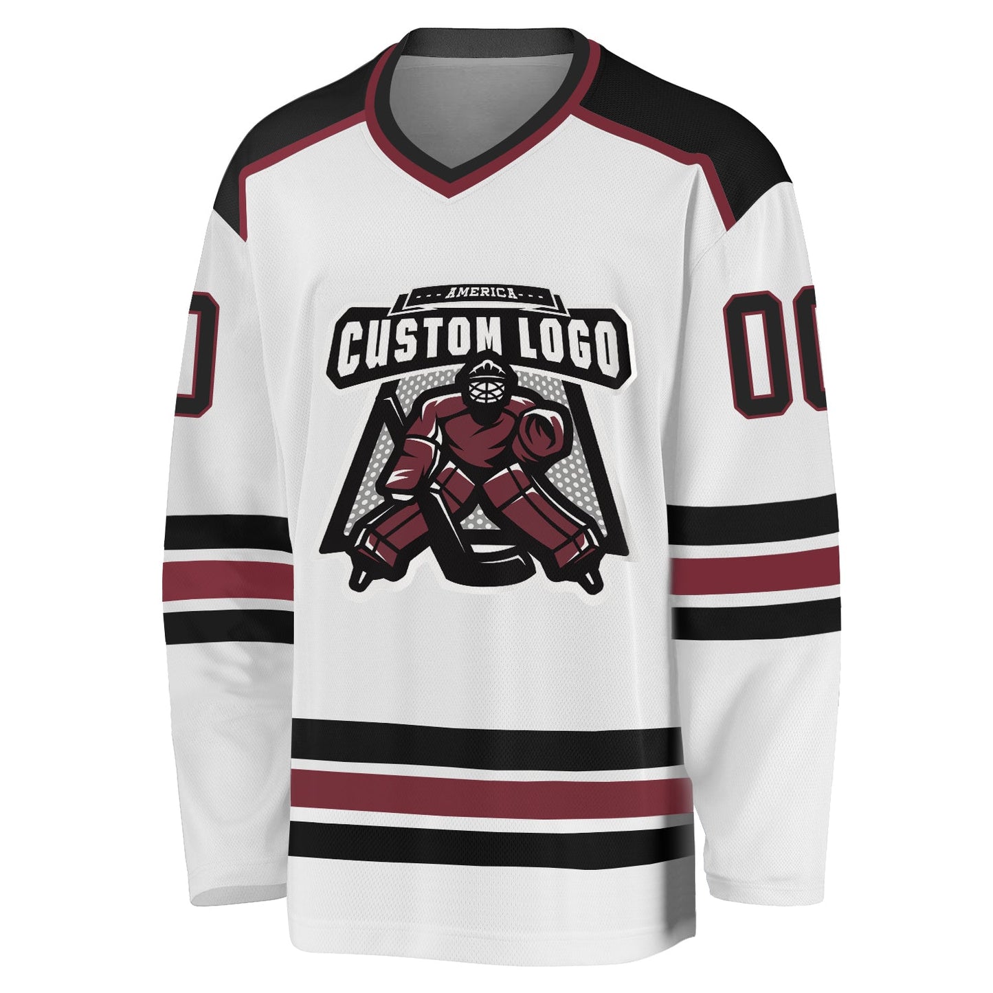 Custom White Black-Burgundy Hockey Jersey view 2