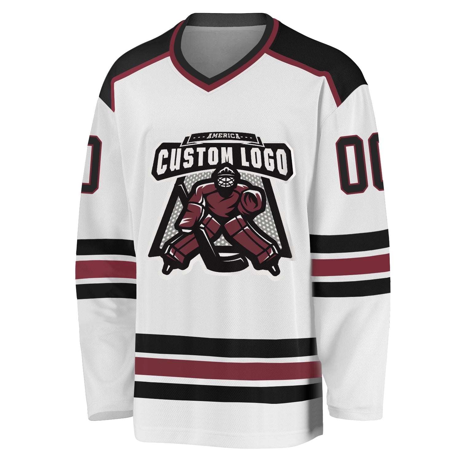 Custom White Black-Burgundy Hockey Jersey view 2