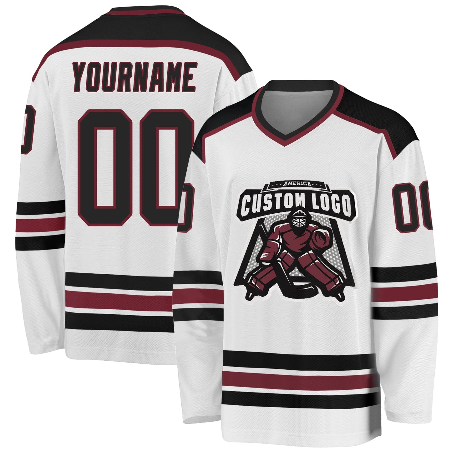 Custom White Black-Burgundy Hockey Jersey - Main View