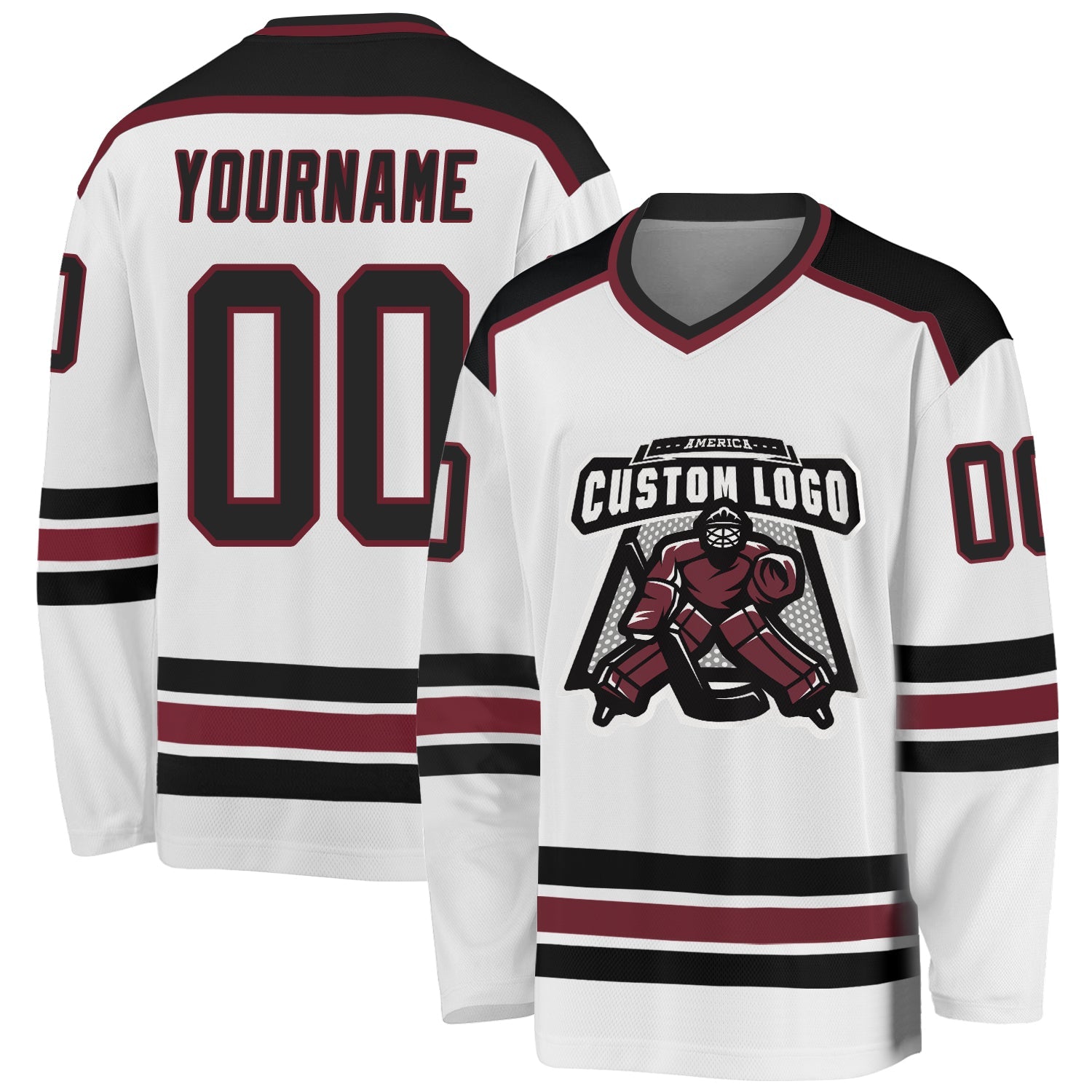 Custom White Black-Burgundy Hockey Jersey - Main View