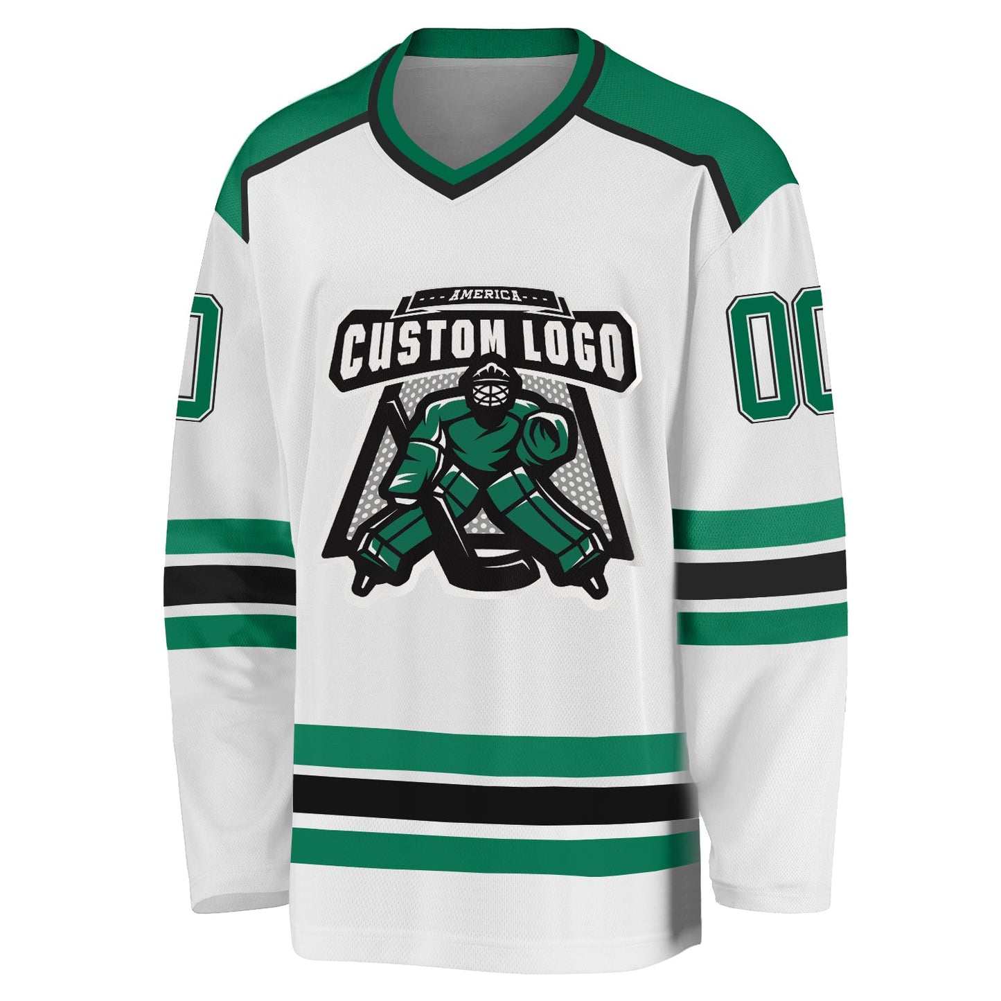 Custom White Kelly Green-Black Hockey Jersey view 2