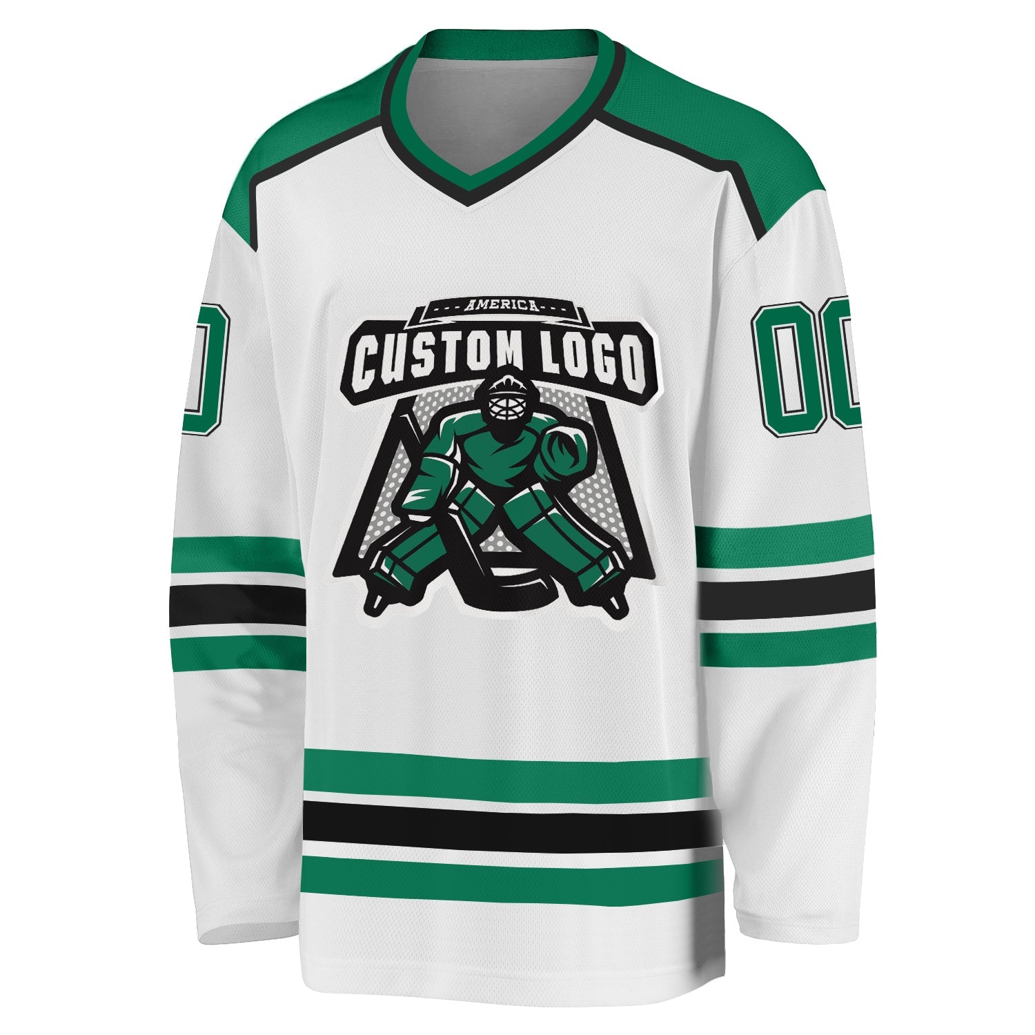 Custom White Kelly Green-Black Hockey Jersey view 2