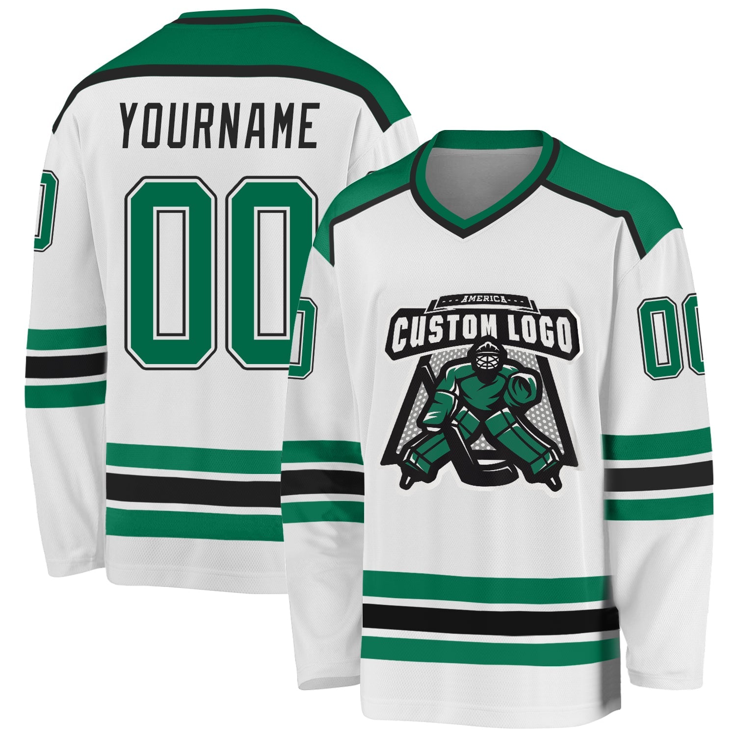 Custom White Kelly Green-Black Hockey Jersey - Main View