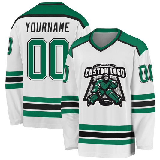 Custom White Kelly Green-Black Hockey Jersey - Main View