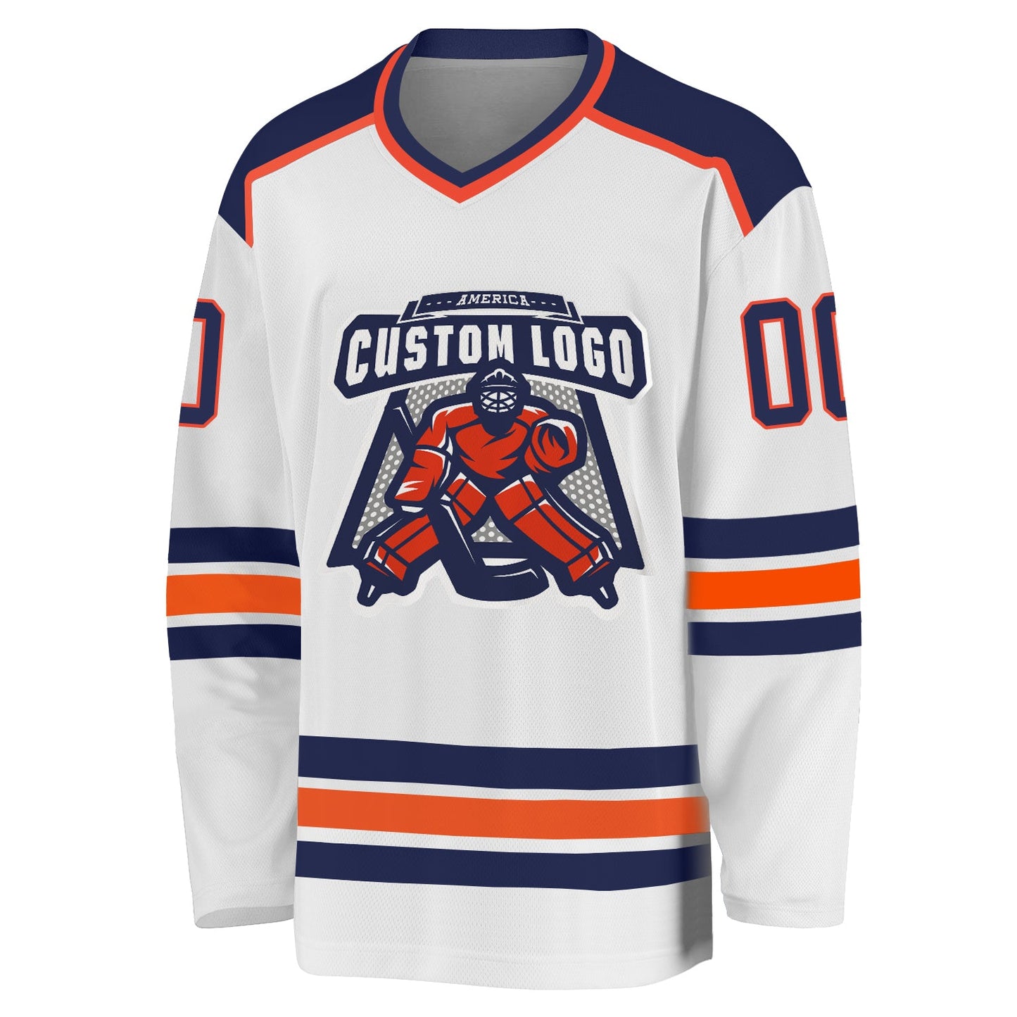 Custom White Navy-Orange Hockey Jersey view 2