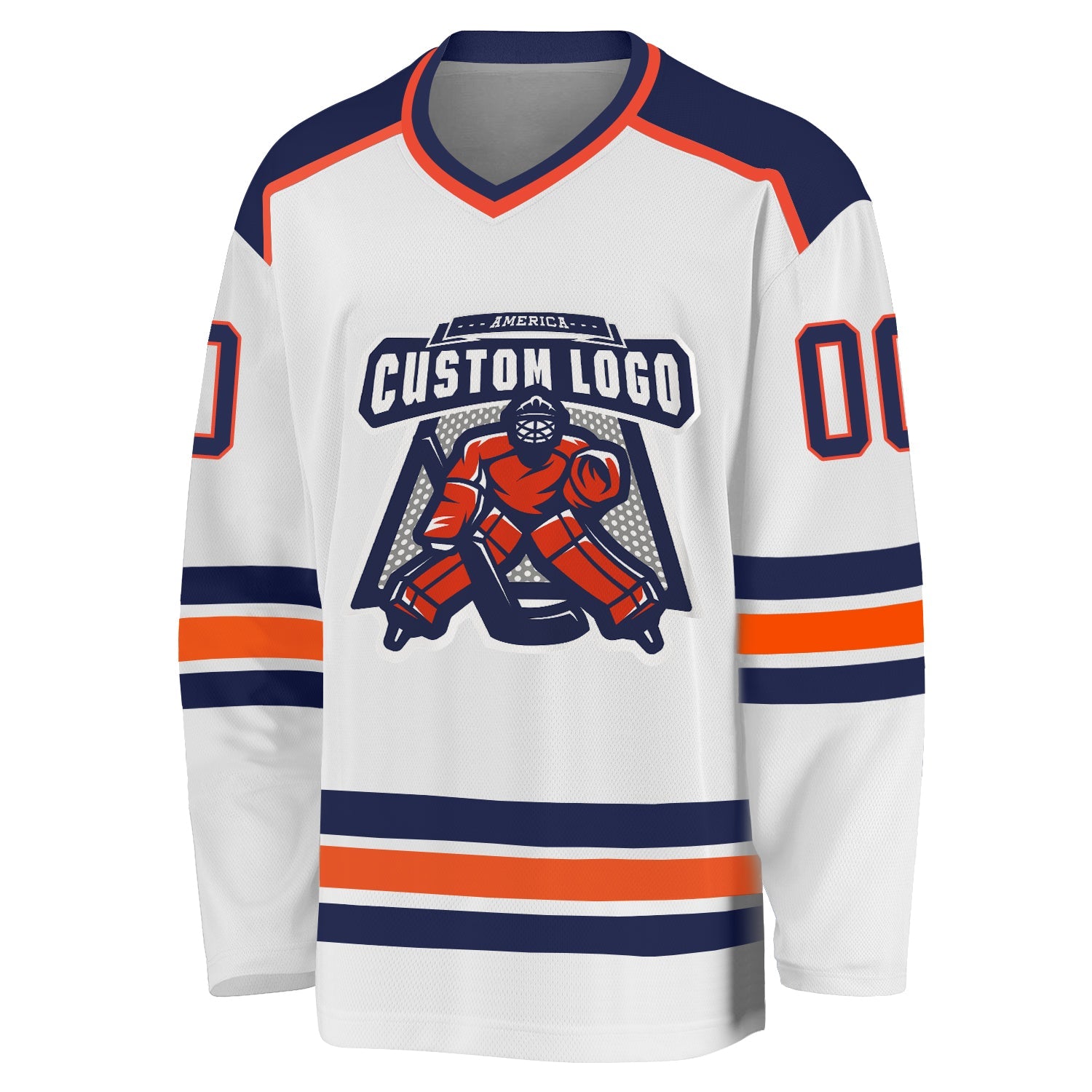 Custom White Navy-Orange Hockey Jersey view 2