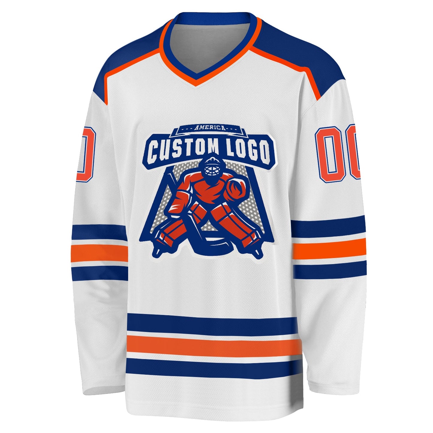 Custom White Orange-Royal Hockey Jersey view 2