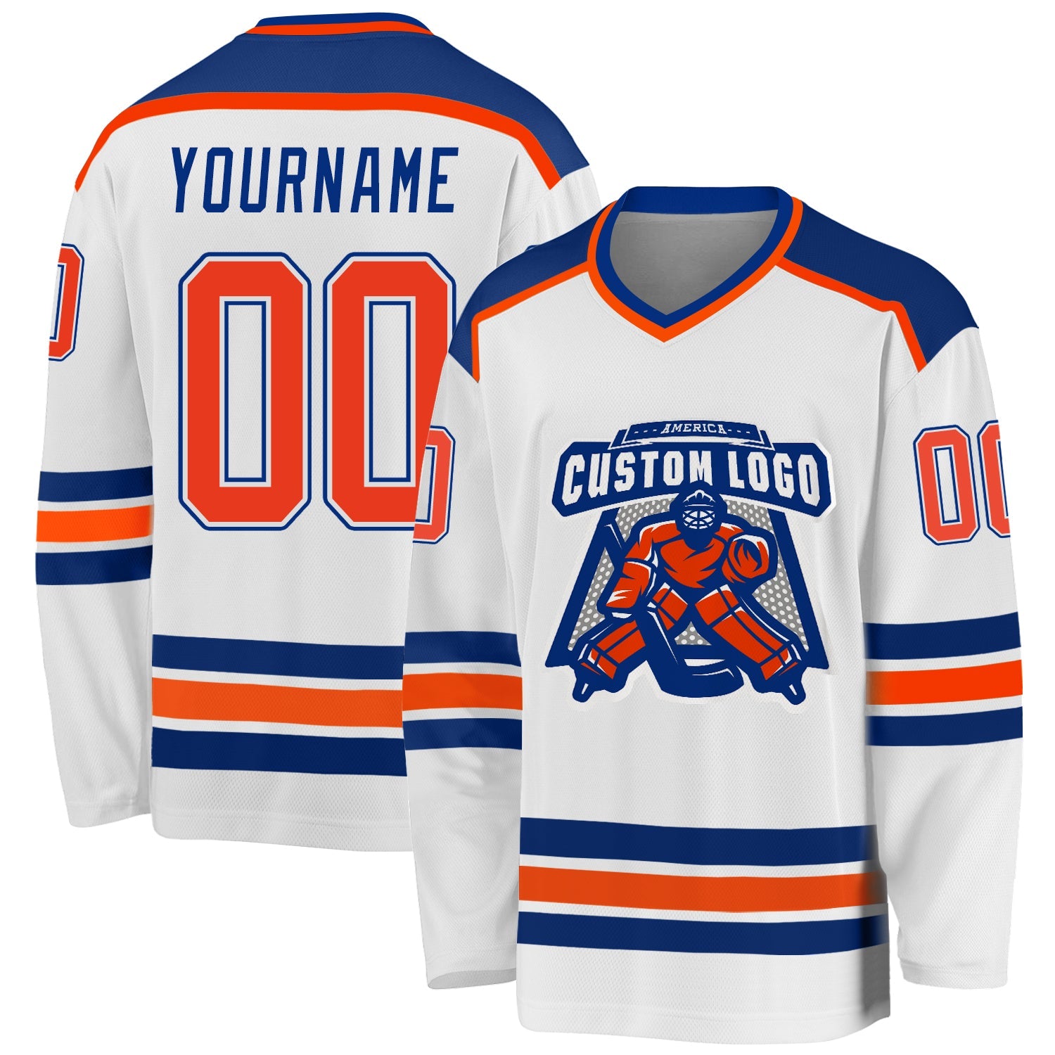 Custom White Orange-Royal Hockey Jersey - Main View