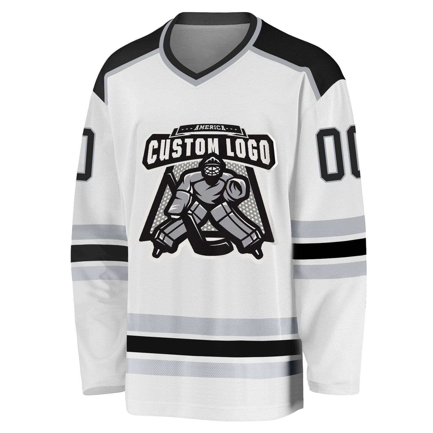 Custom White Black-Gray Hockey Jersey view 2