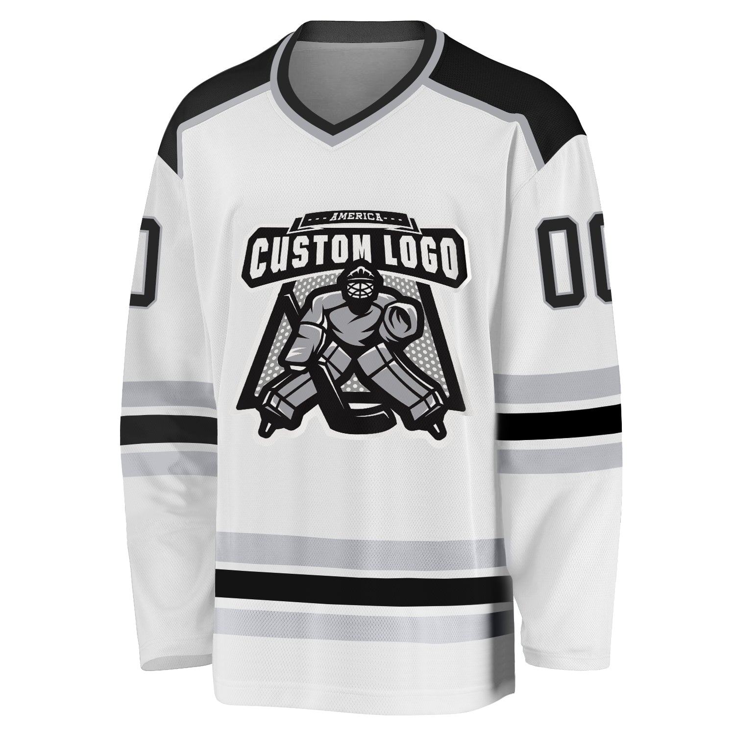 Custom White Black-Gray Hockey Jersey view 2