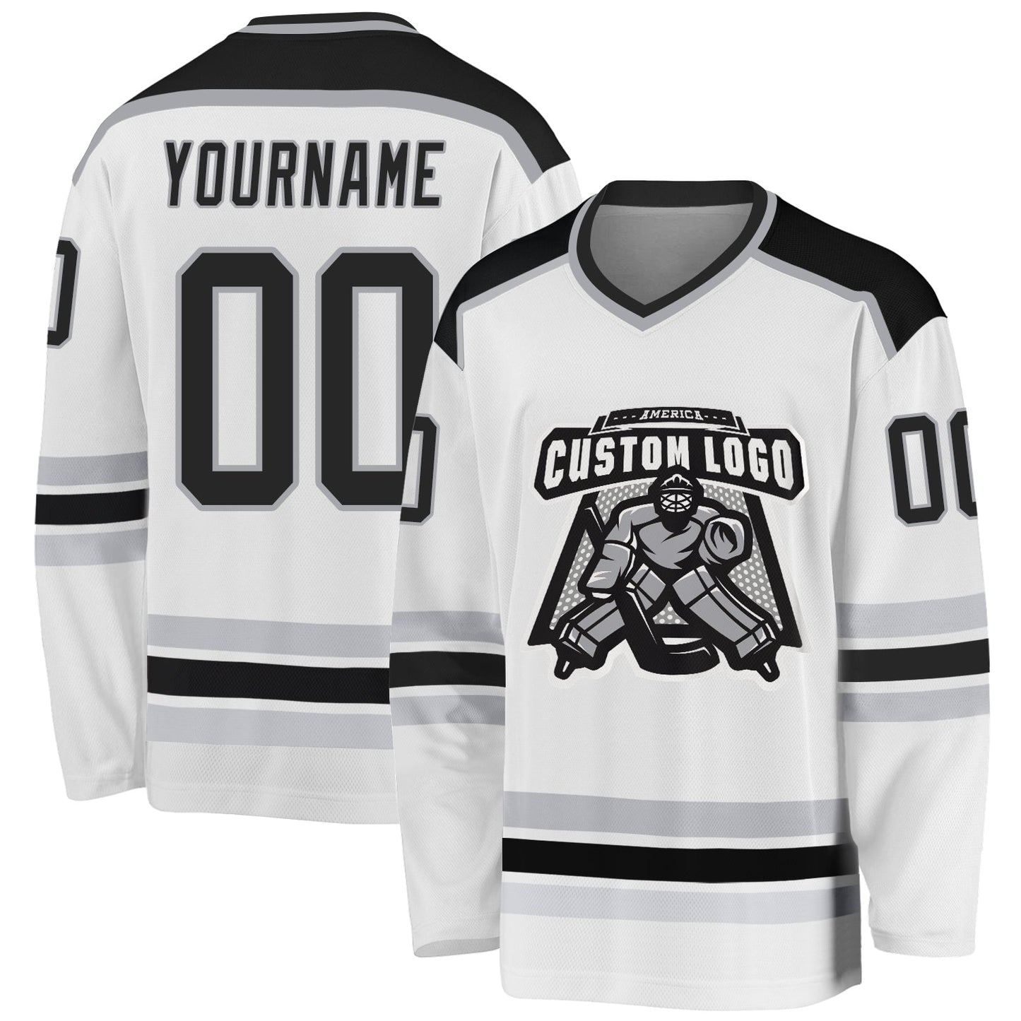 Custom White Black-Gray Hockey Jersey - Main View