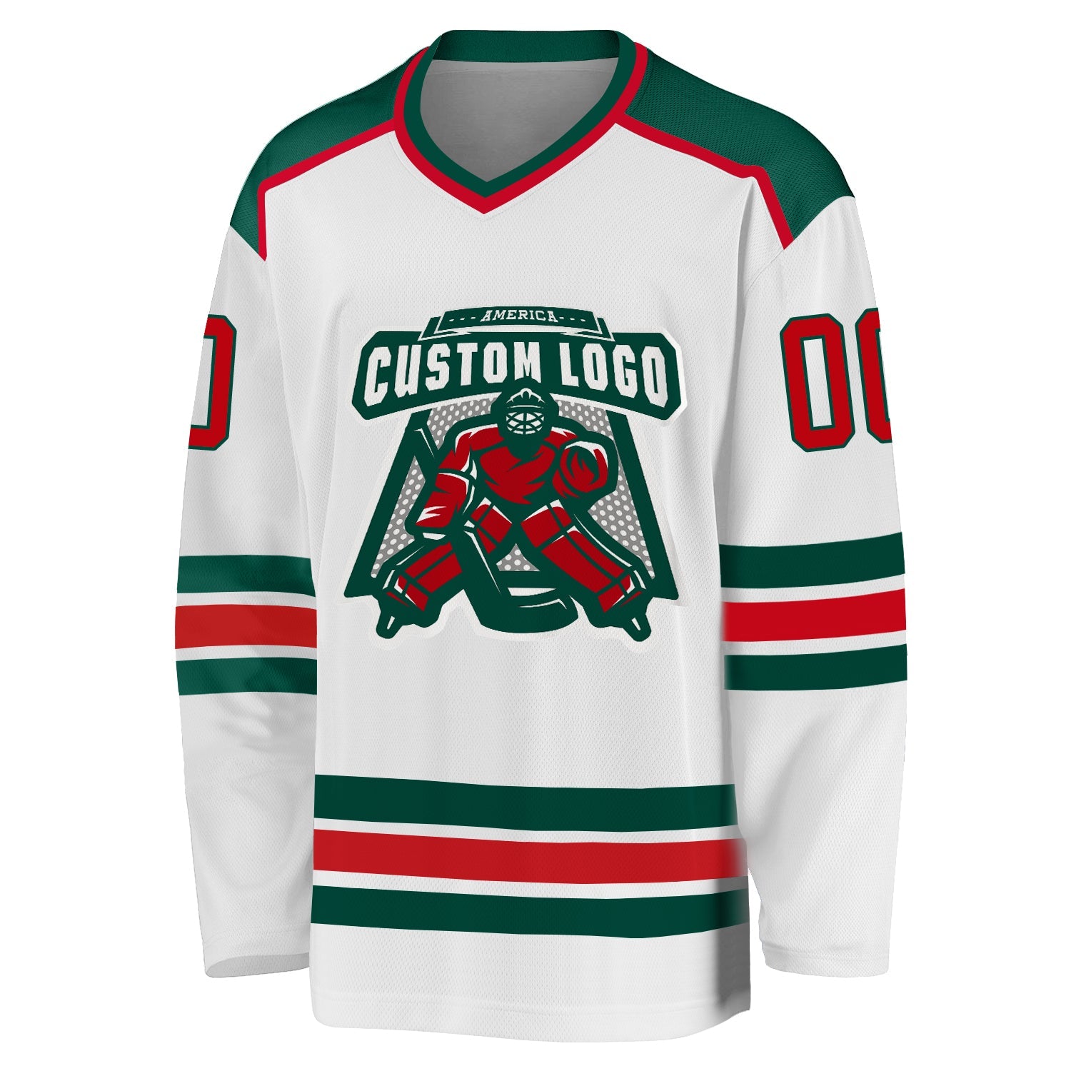 Custom White Red-Green Hockey Jersey view 2