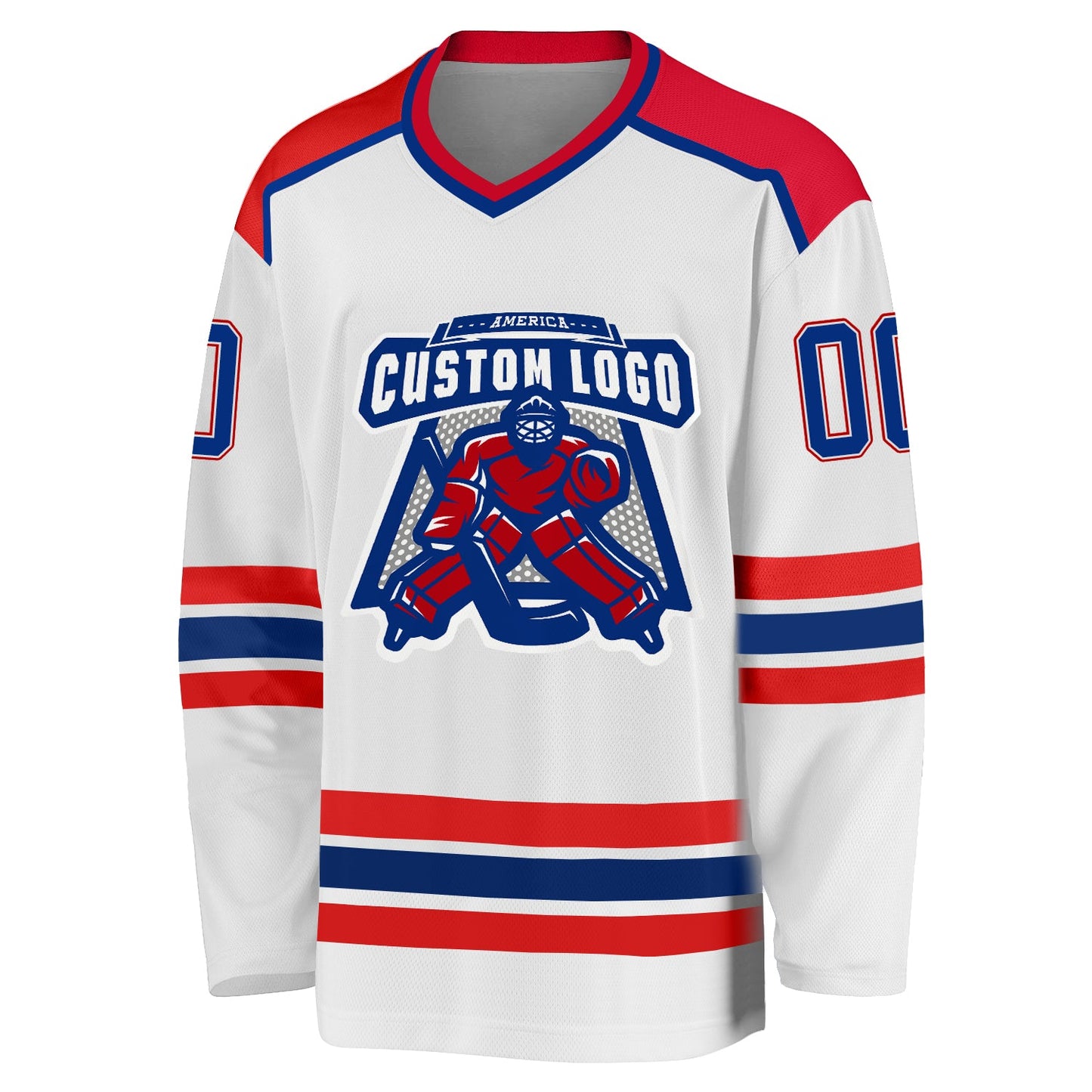 Custom White Royal-Red Hockey Jersey view 2