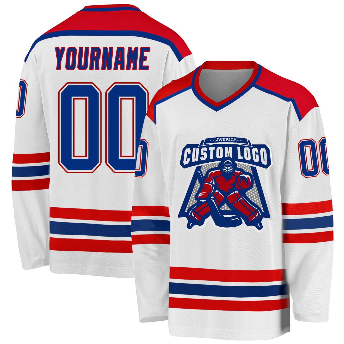 Custom White Royal-Red Hockey Jersey - Main View