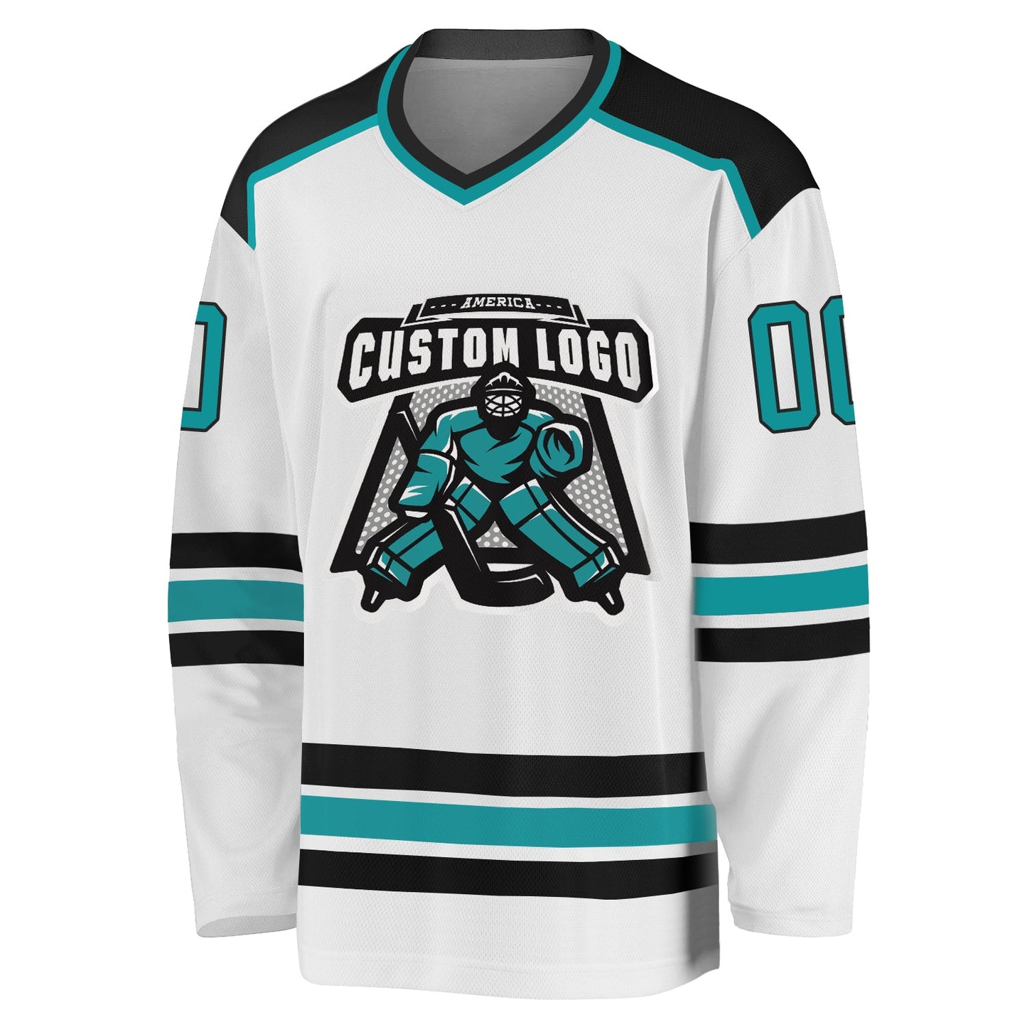 Custom White Aqua-Black Hockey Jersey view 2