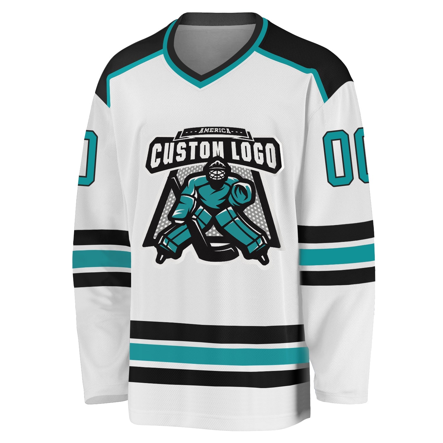 Custom White Aqua-Black Hockey Jersey view 2