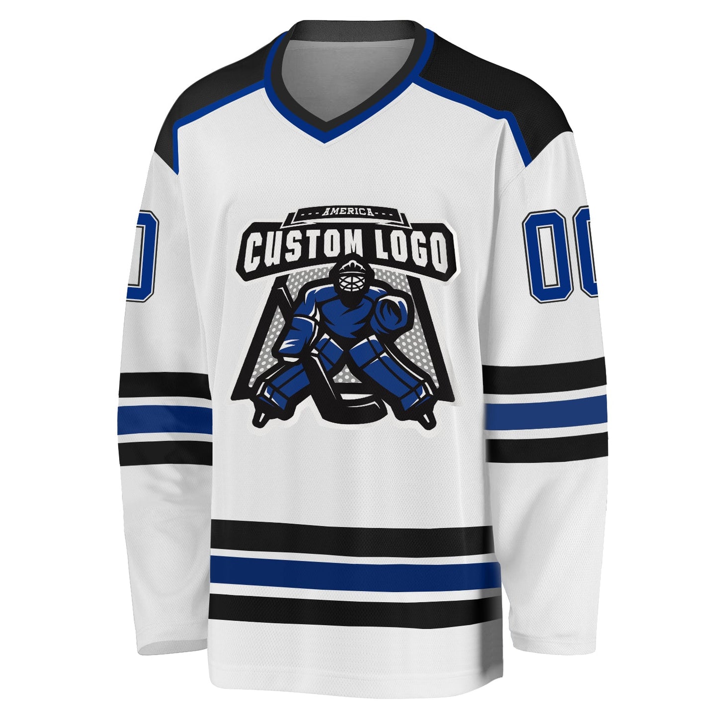 Custom White Royal-Black Hockey Jersey view 2