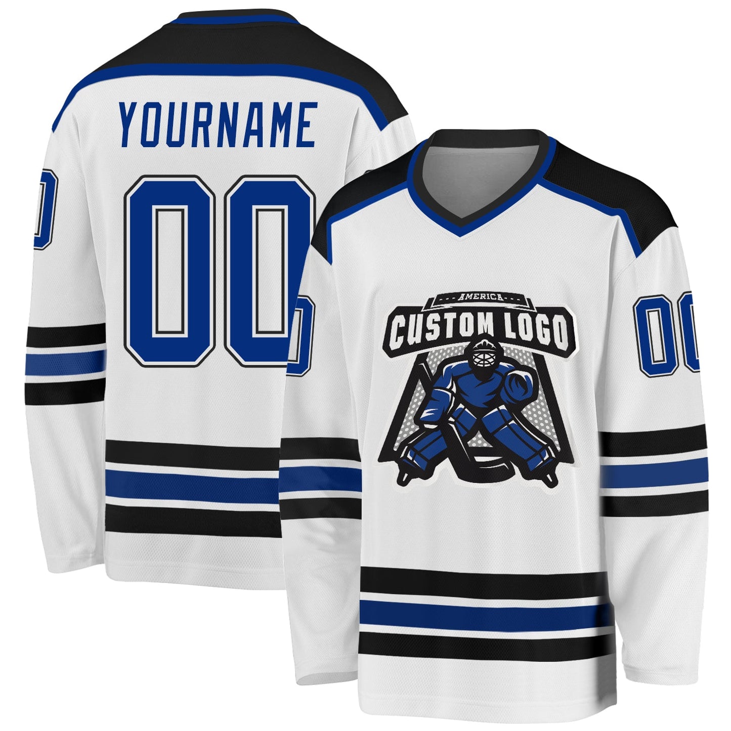 Custom White Royal-Black Hockey Jersey - Main View