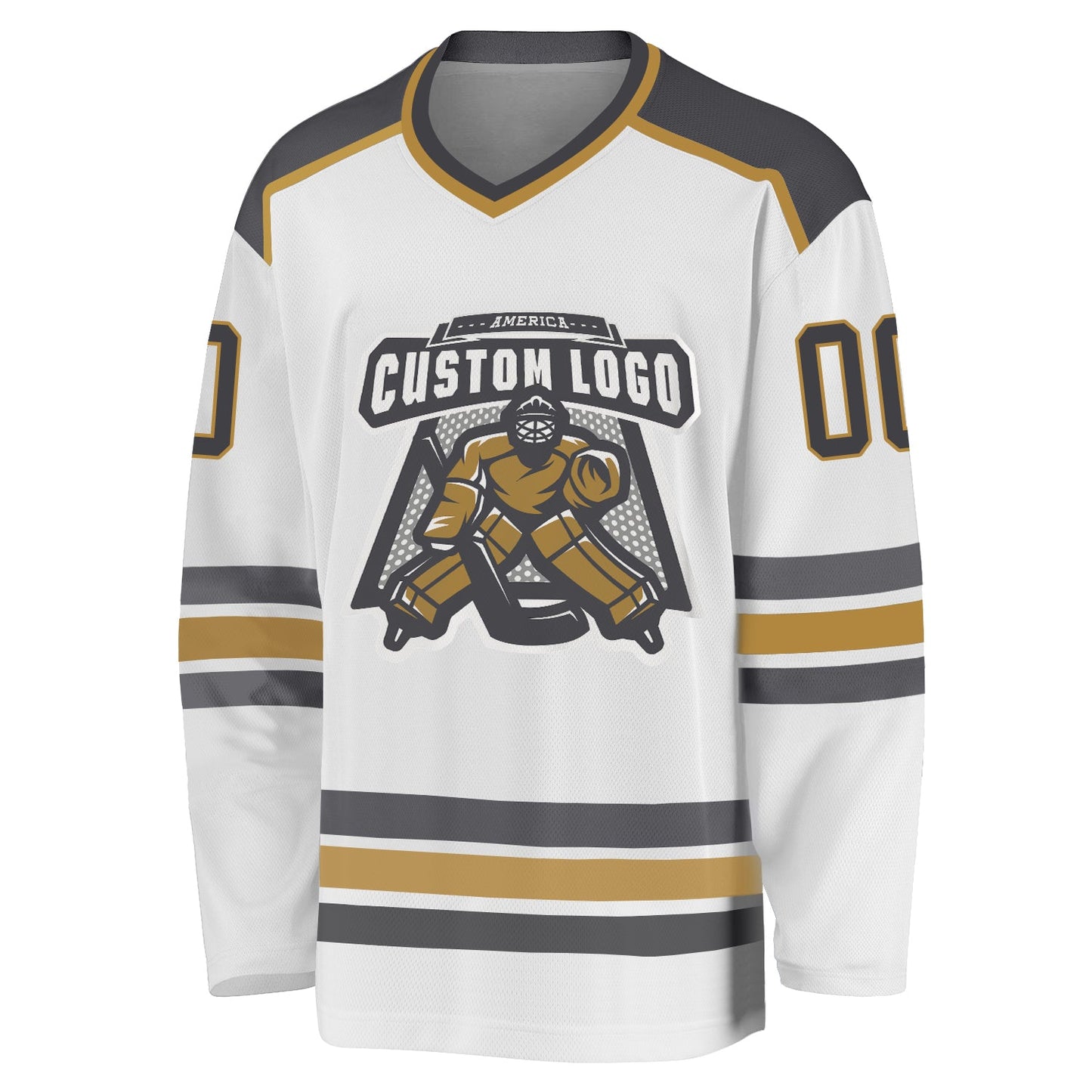 Custom White Steel Gray-Old Gold Hockey Jersey view 2