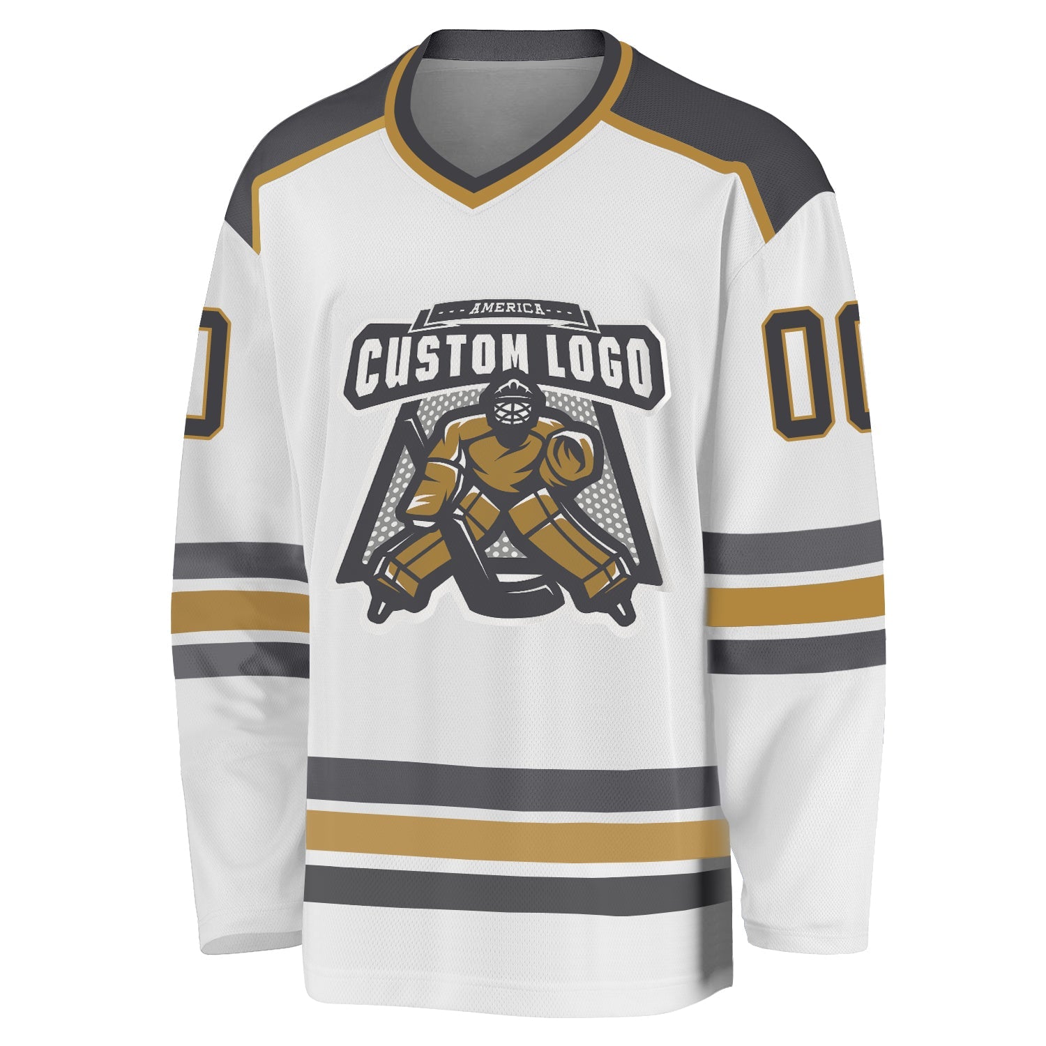 Custom White Steel Gray-Old Gold Hockey Jersey view 2