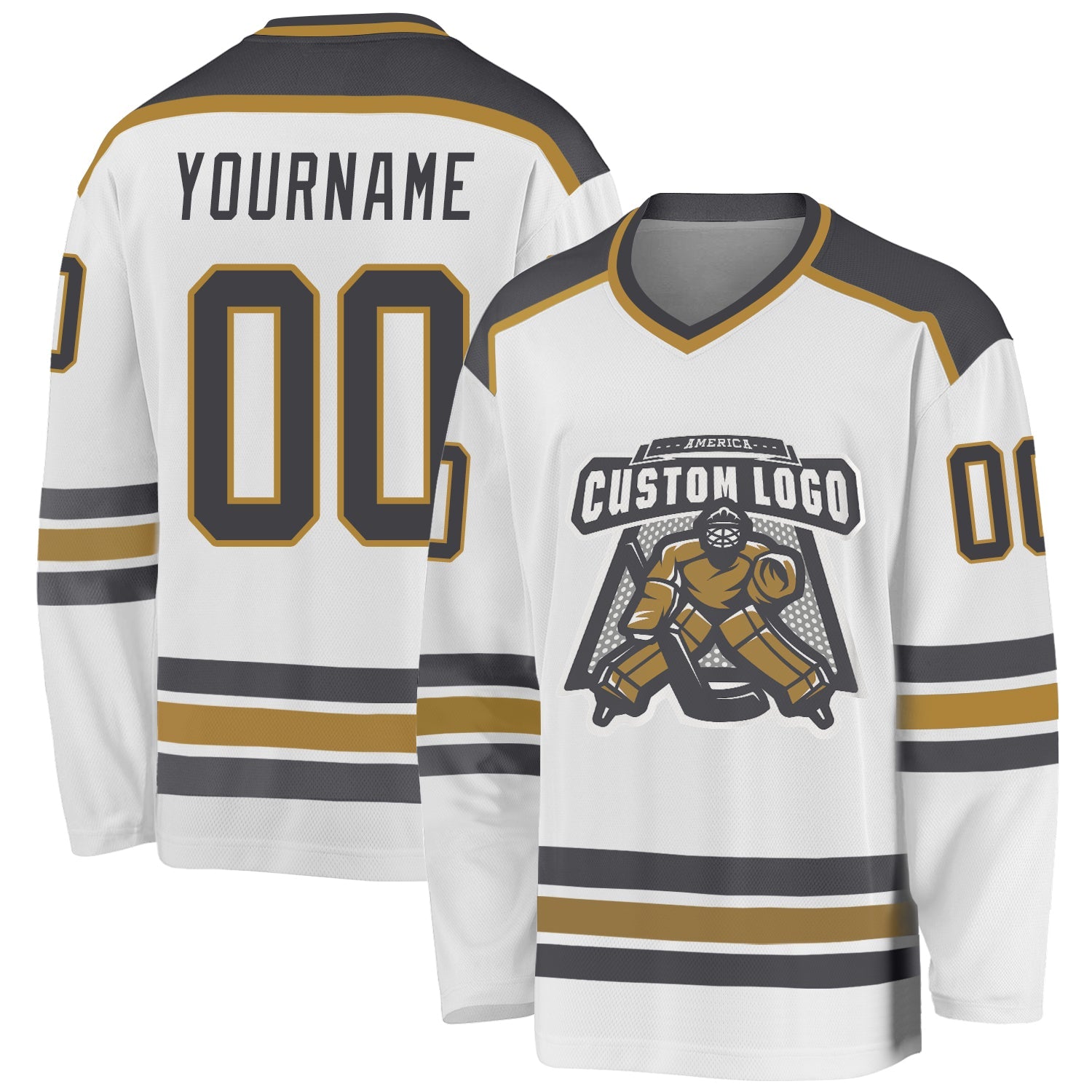 Custom White Steel Gray-Old Gold Hockey Jersey - Main View