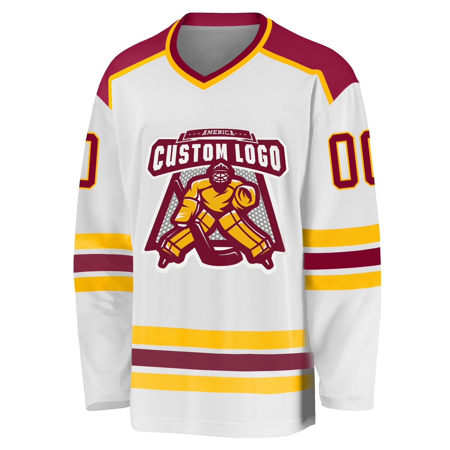 Custom White Maroon-Gold Hockey Jersey view 2