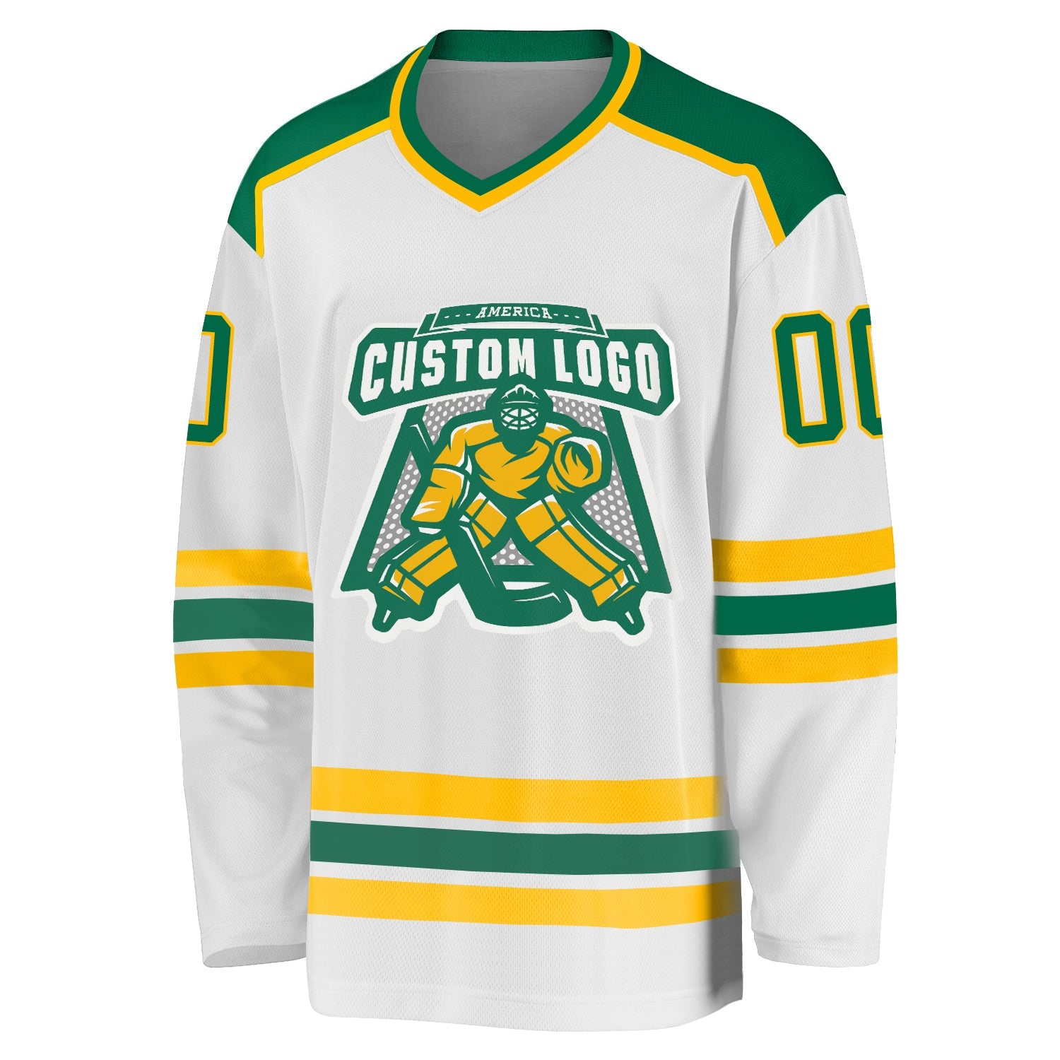Custom White Kelly Green-Gold Hockey Jersey view 2