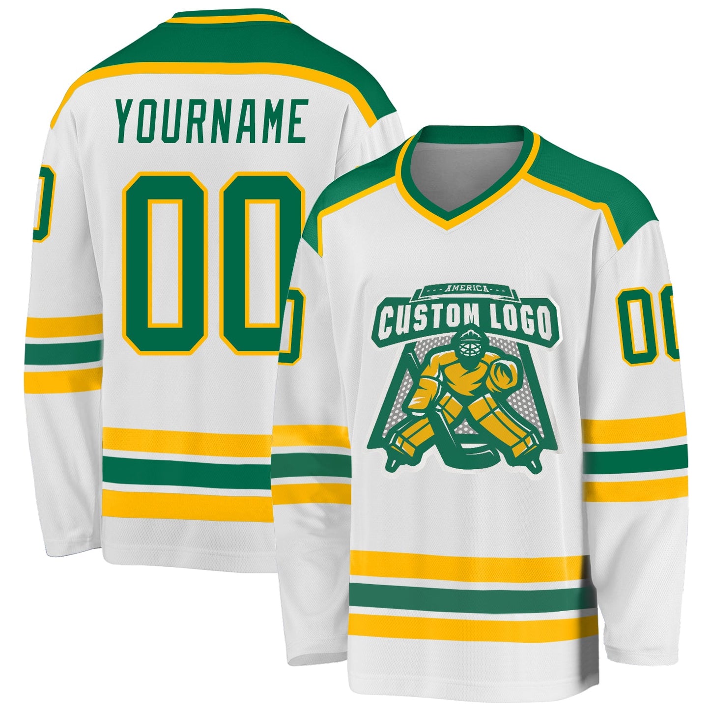 Custom White Kelly Green-Gold Hockey Jersey - Main View