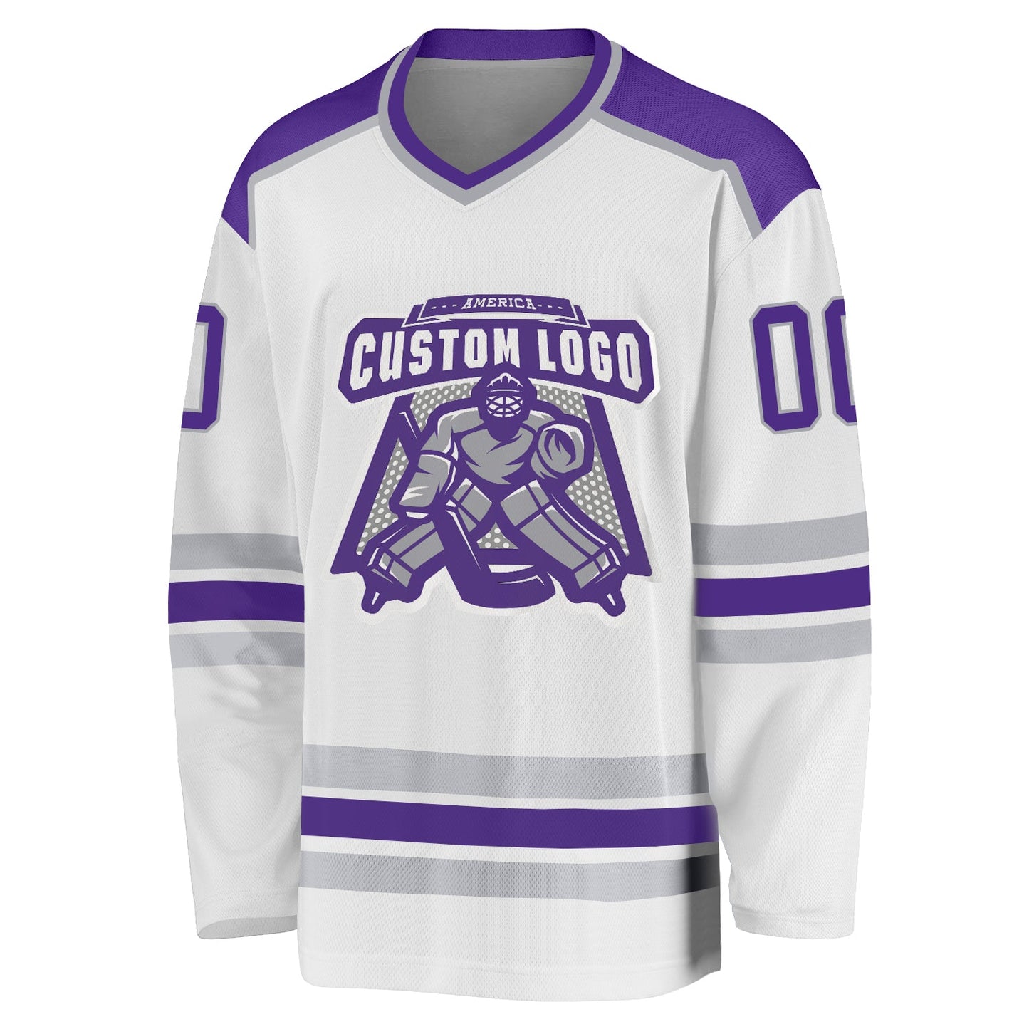 Custom White Purple-Gray Hockey Jersey view 2