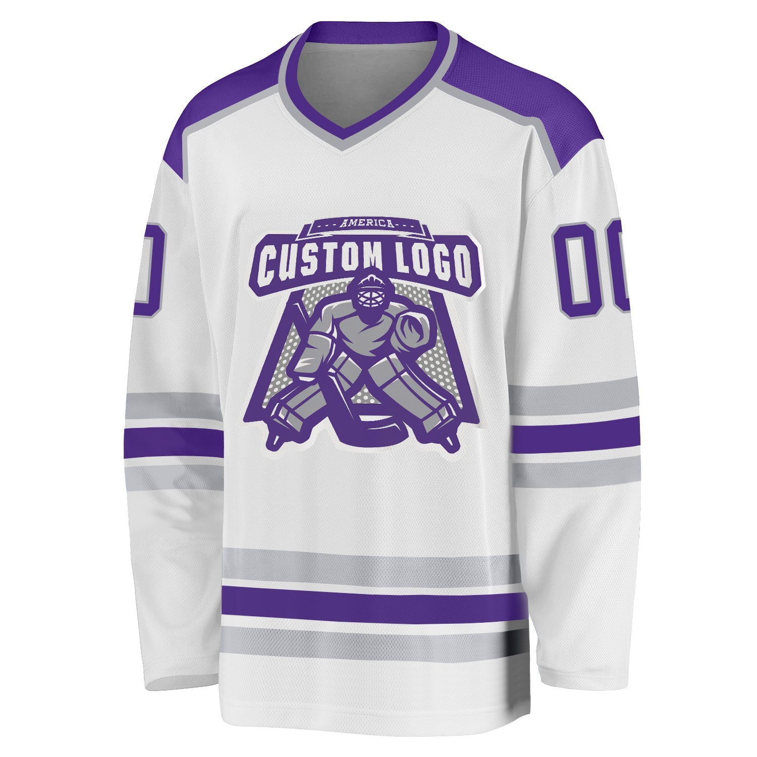 Custom White Purple-Gray Hockey Jersey view 2