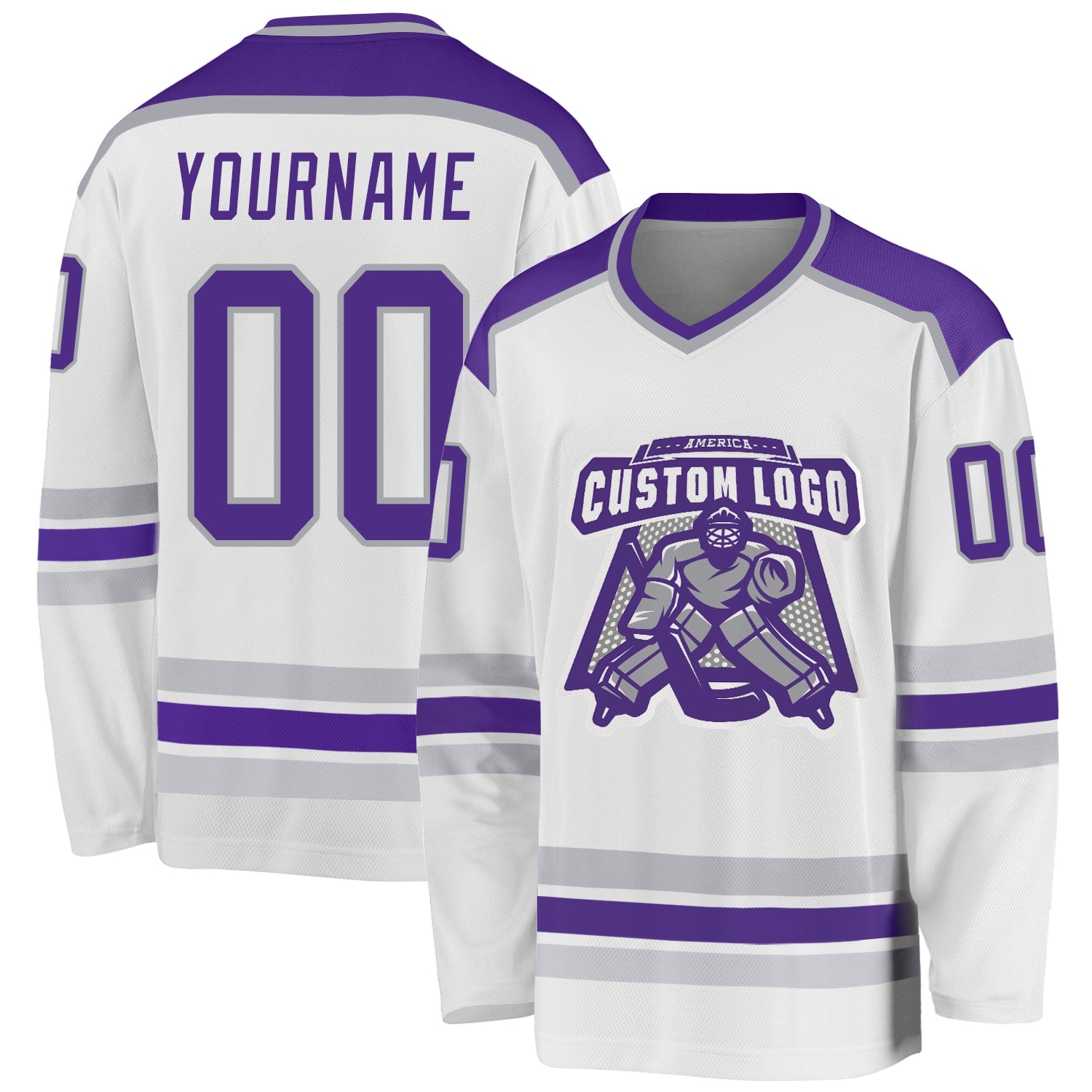 Custom White Purple-Gray Hockey Jersey - Main View