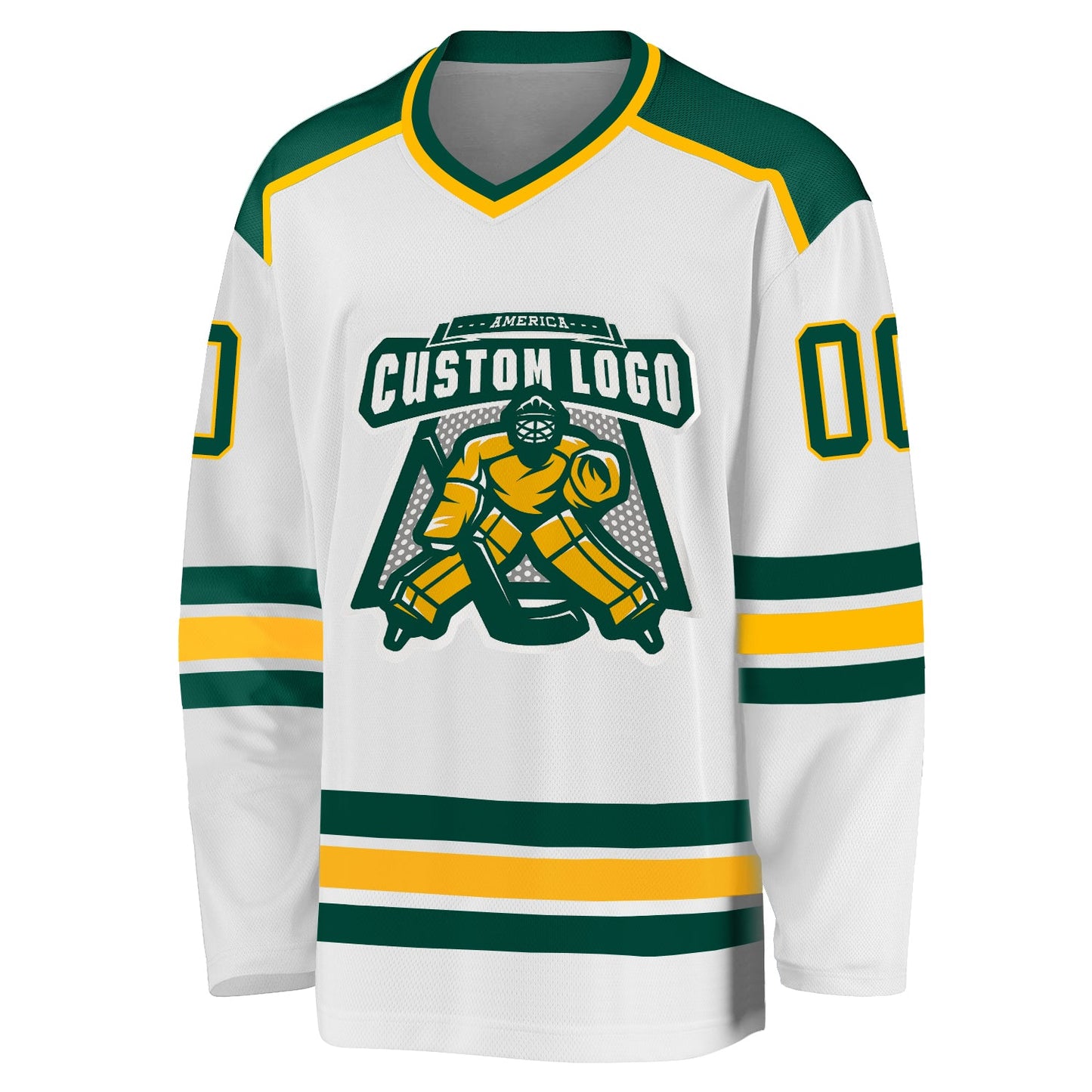 Custom White Green-Gold Hockey Jersey view 3