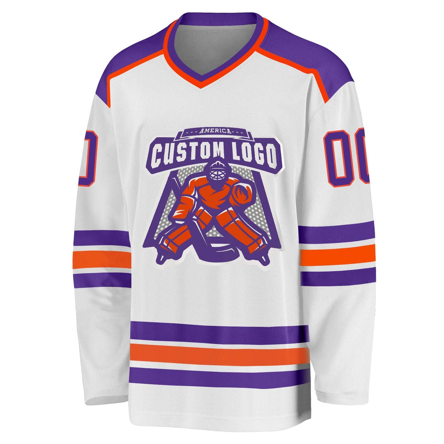 Custom White Purple-Orange Hockey Jersey view 2
