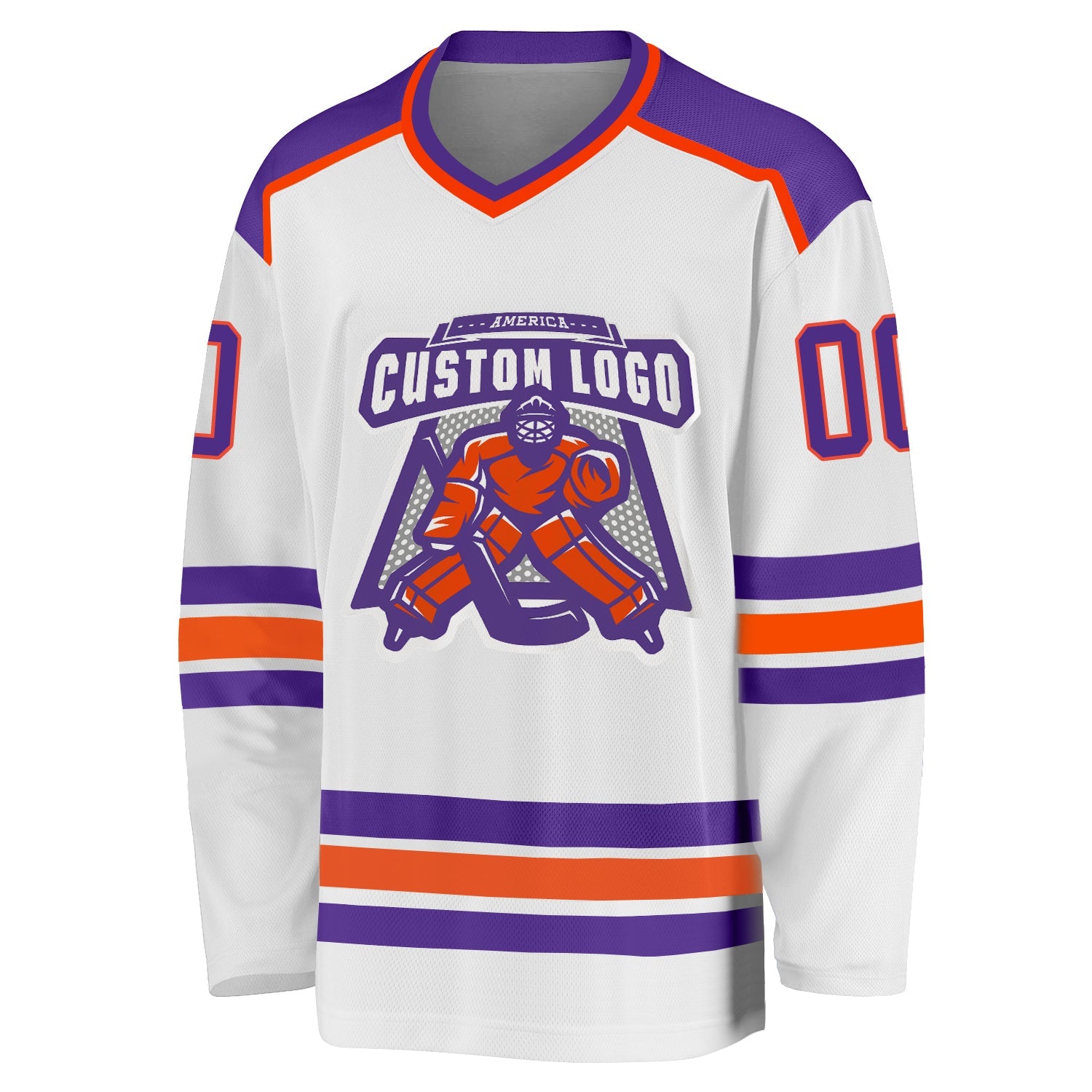 Custom White Purple-Orange Hockey Jersey view 2