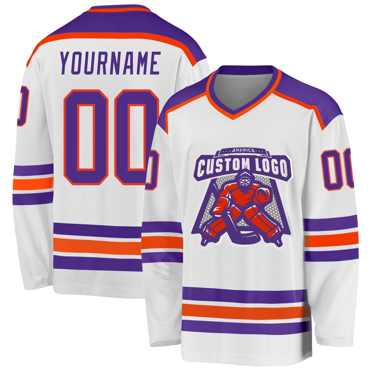 Custom White Purple-Orange Hockey Jersey - Main View