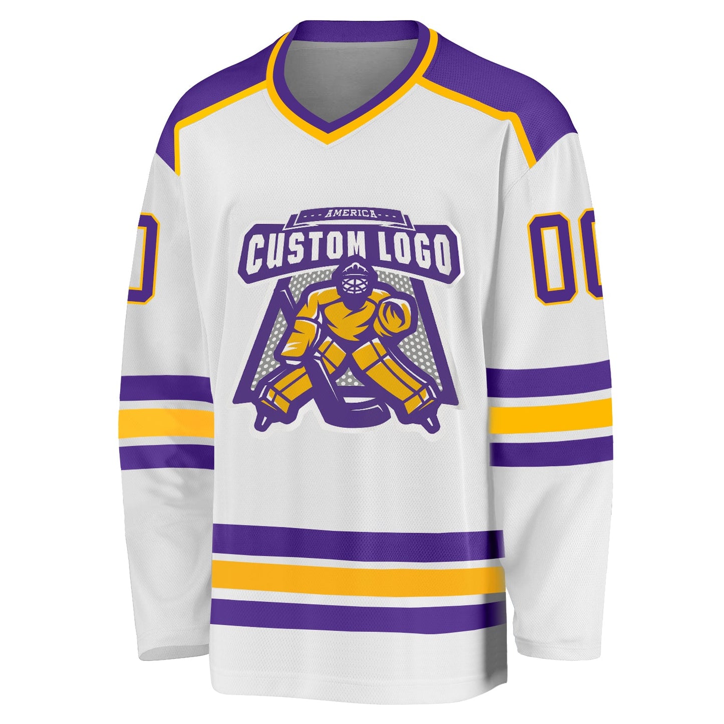 Custom White Purple-Gold Hockey Jersey view 2
