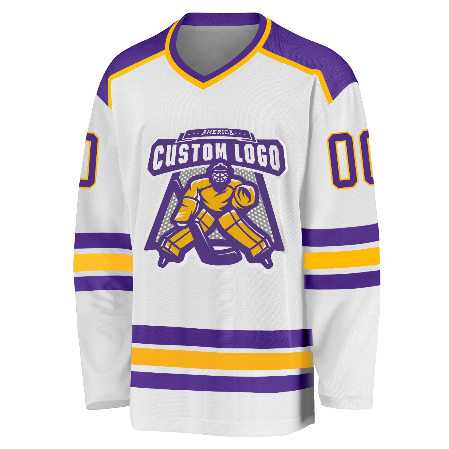 Custom White Purple-Gold Hockey Jersey view 2