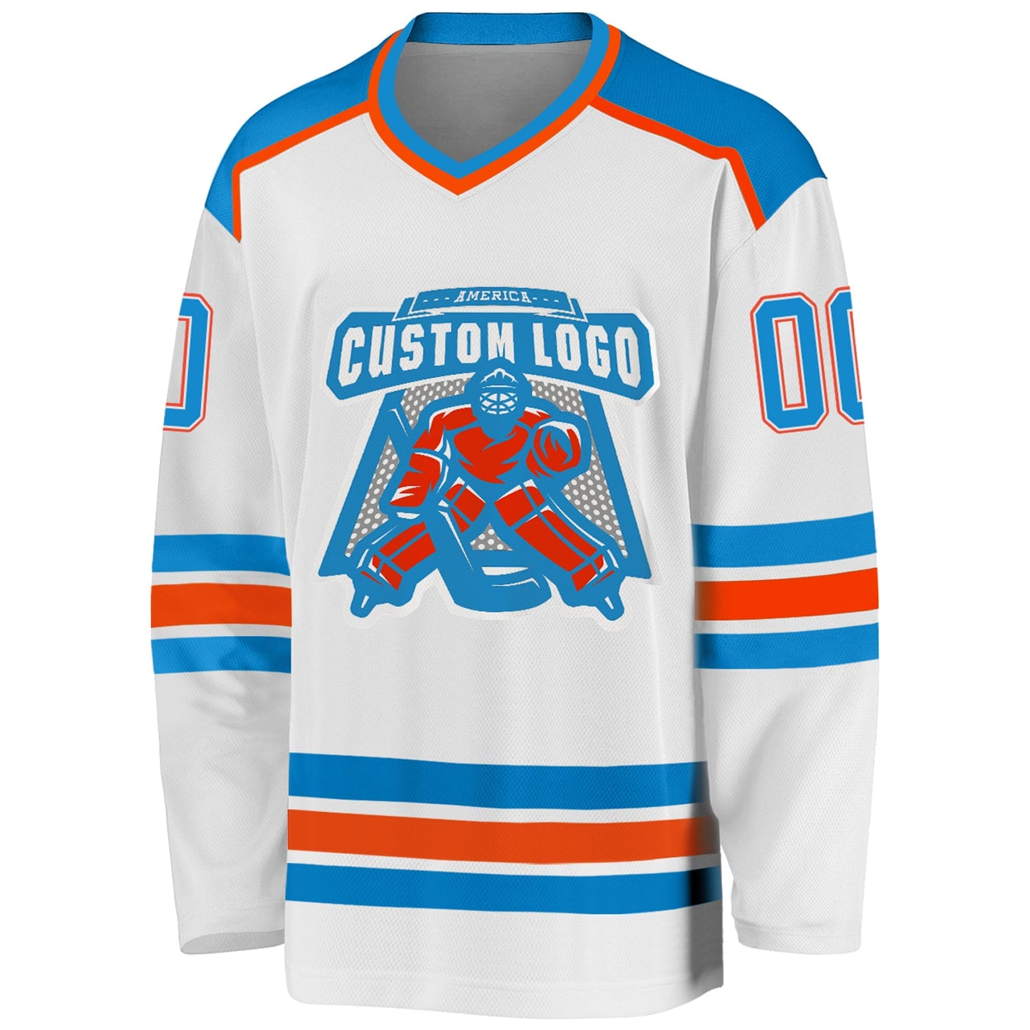 Custom White Blue-Orange Hockey Jersey view 2