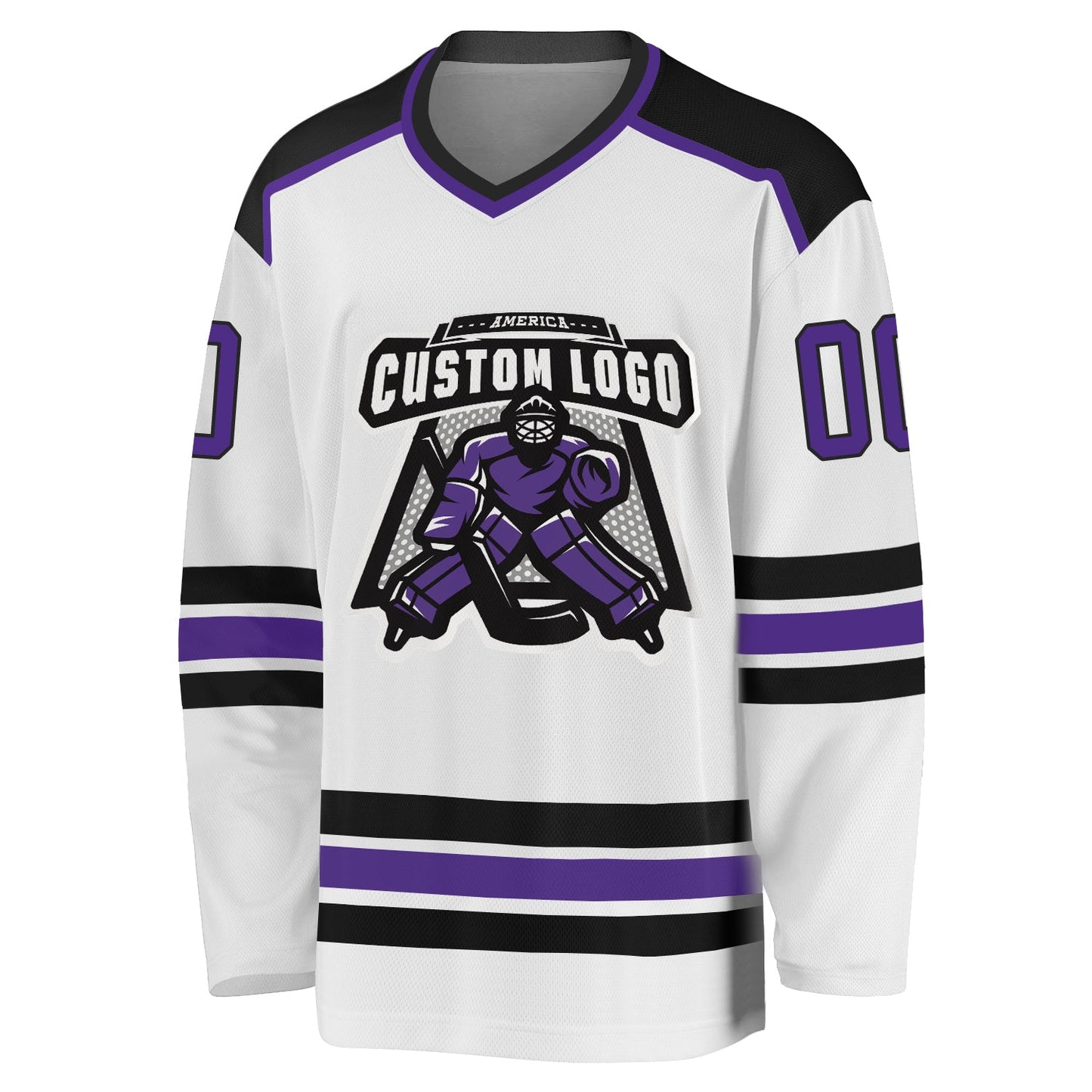 Custom White Purple-Black Hockey Jersey view 2
